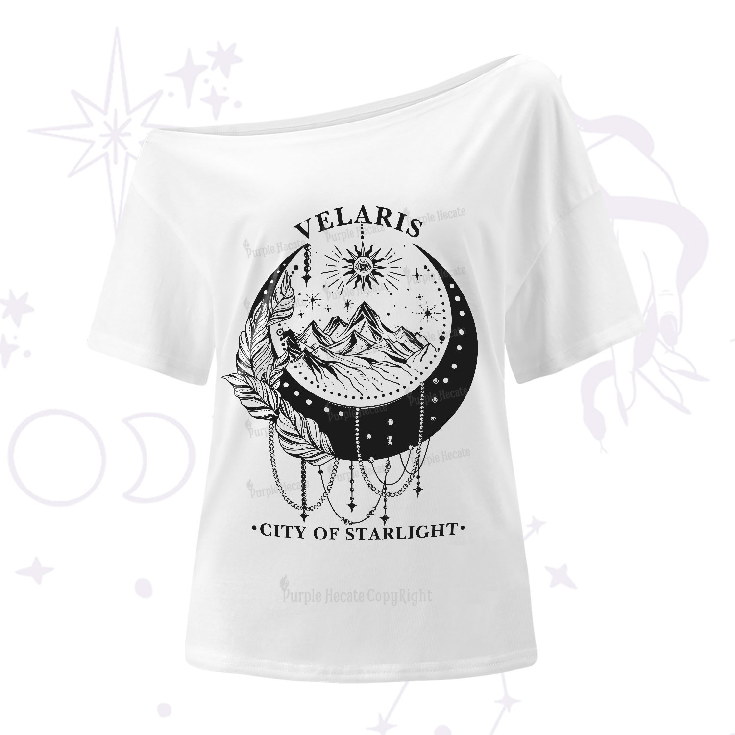 Purplehecate Moonlit Peaks of Starlight One-Shoulder T-Shirt