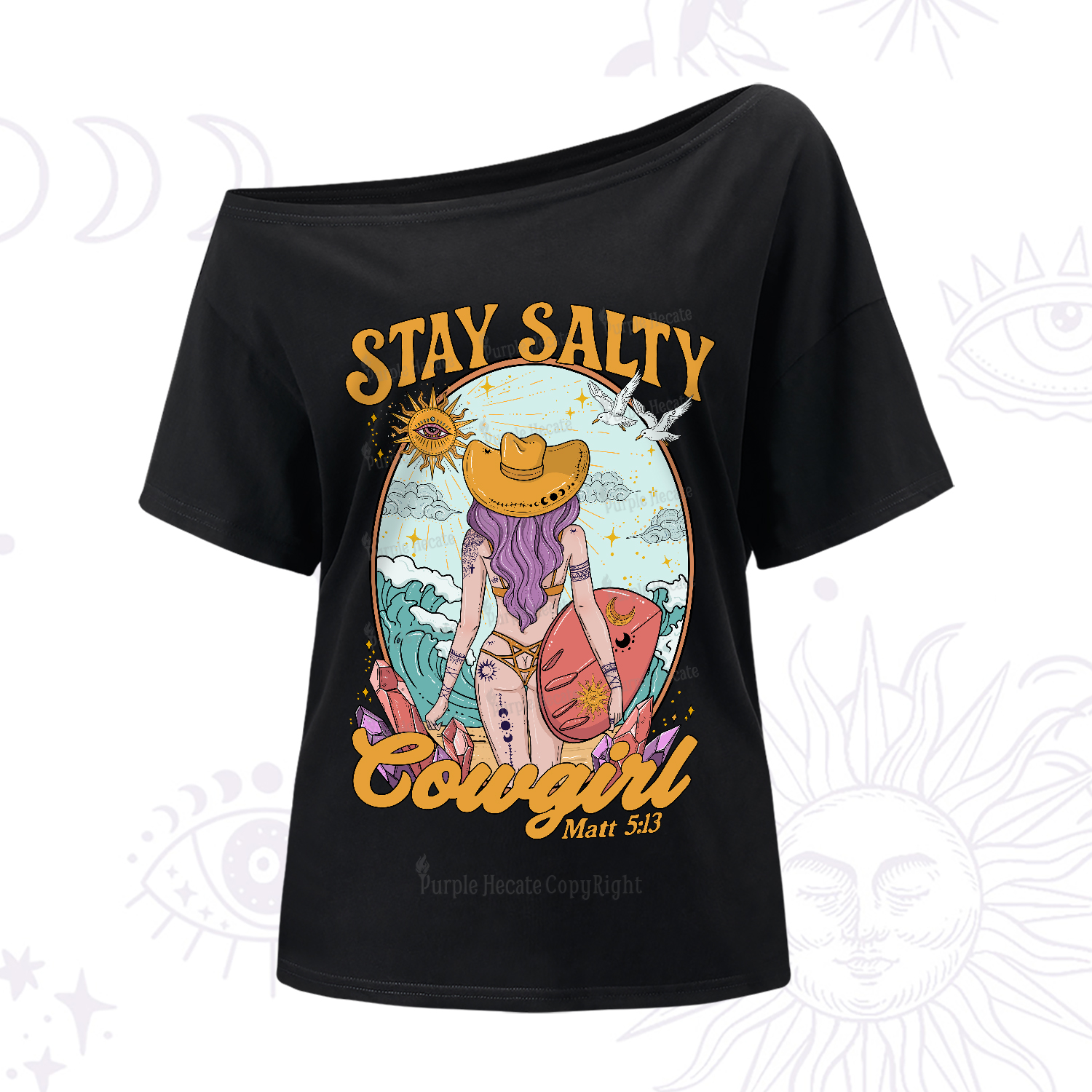 Purplehecate Stay Salty Cowgirl One-Shoulder T-Shirt