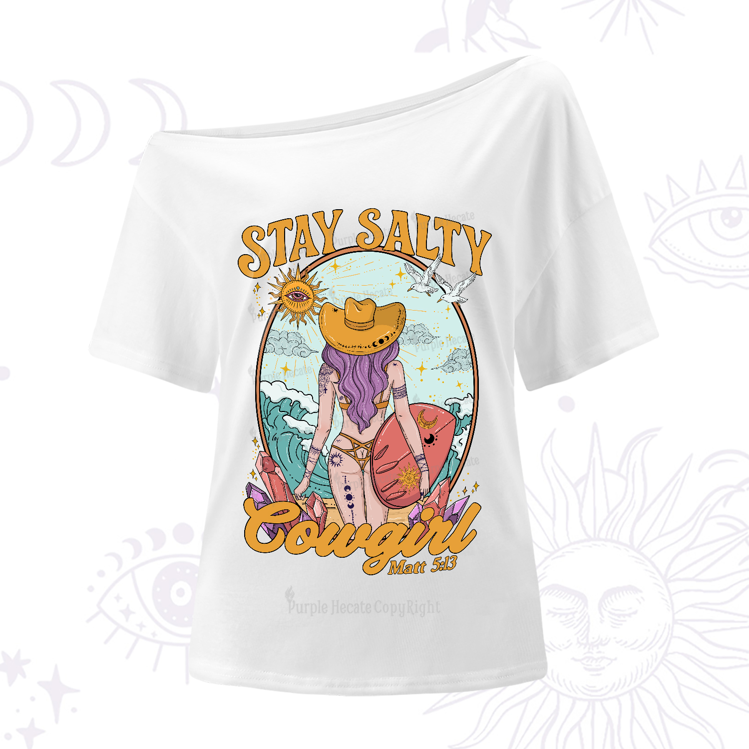Purplehecate Stay Salty Cowgirl One-Shoulder T-Shirt
