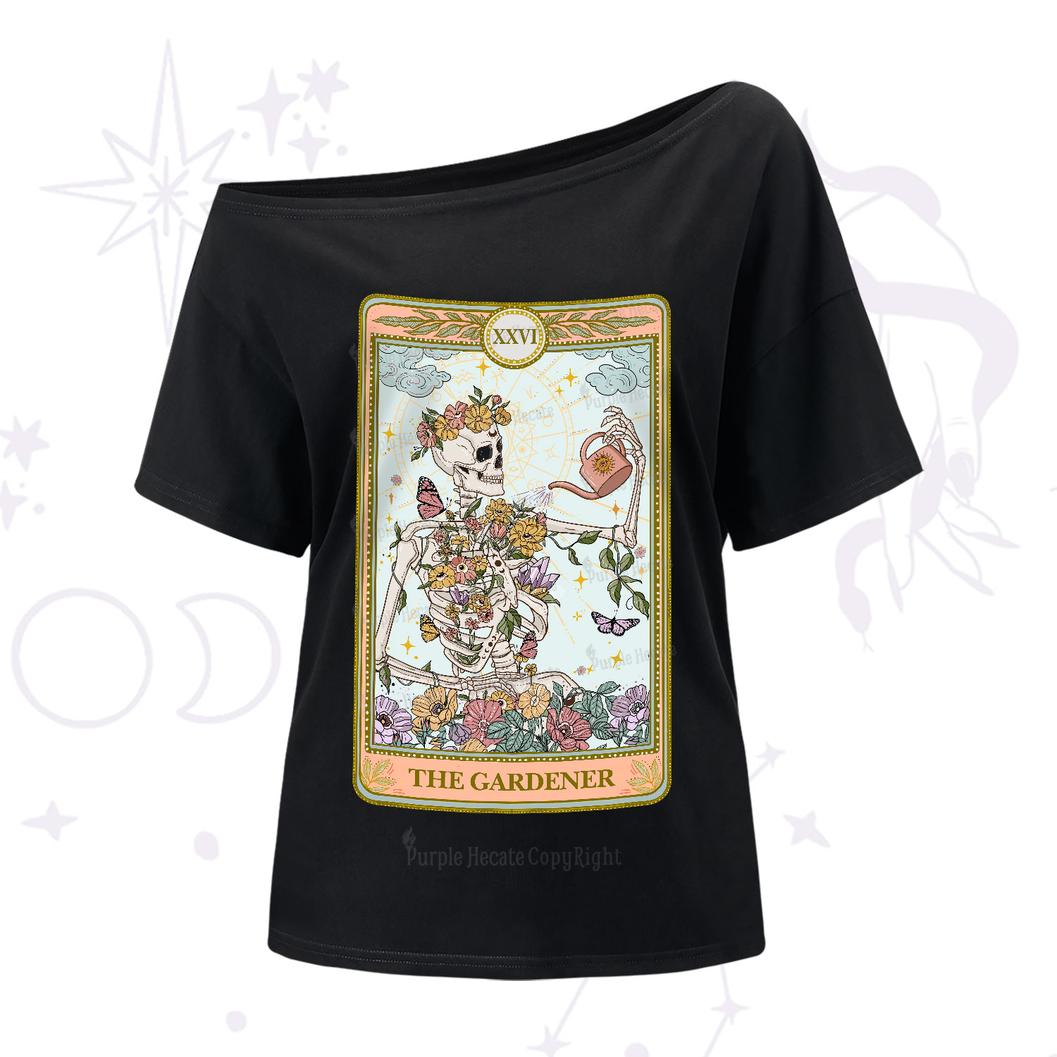 Purplehecate The Skeleton Gardener Tarot One-Shoulder T-Shirt