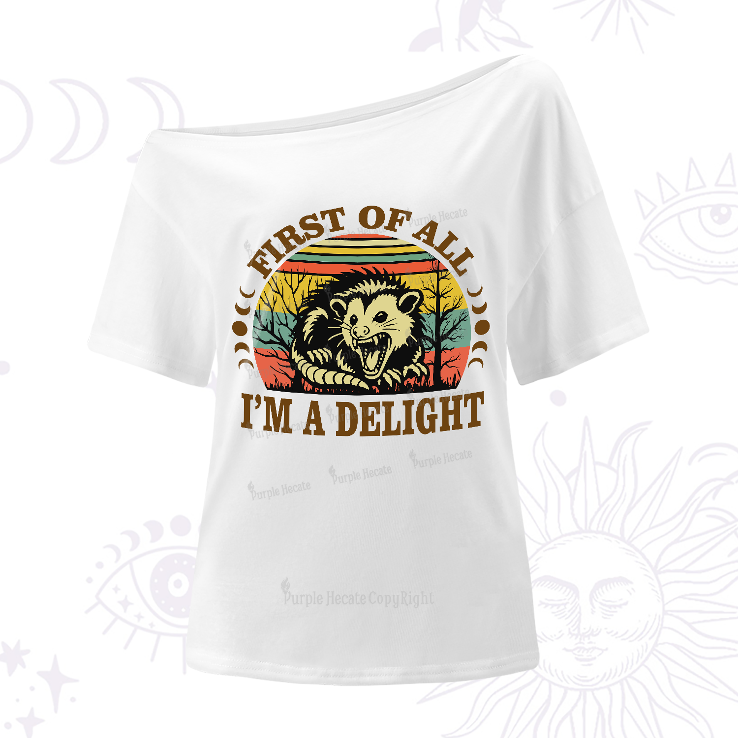 Purplehecate First Of All I'm A Delightful Opossum One-Shoulder T-Shirt