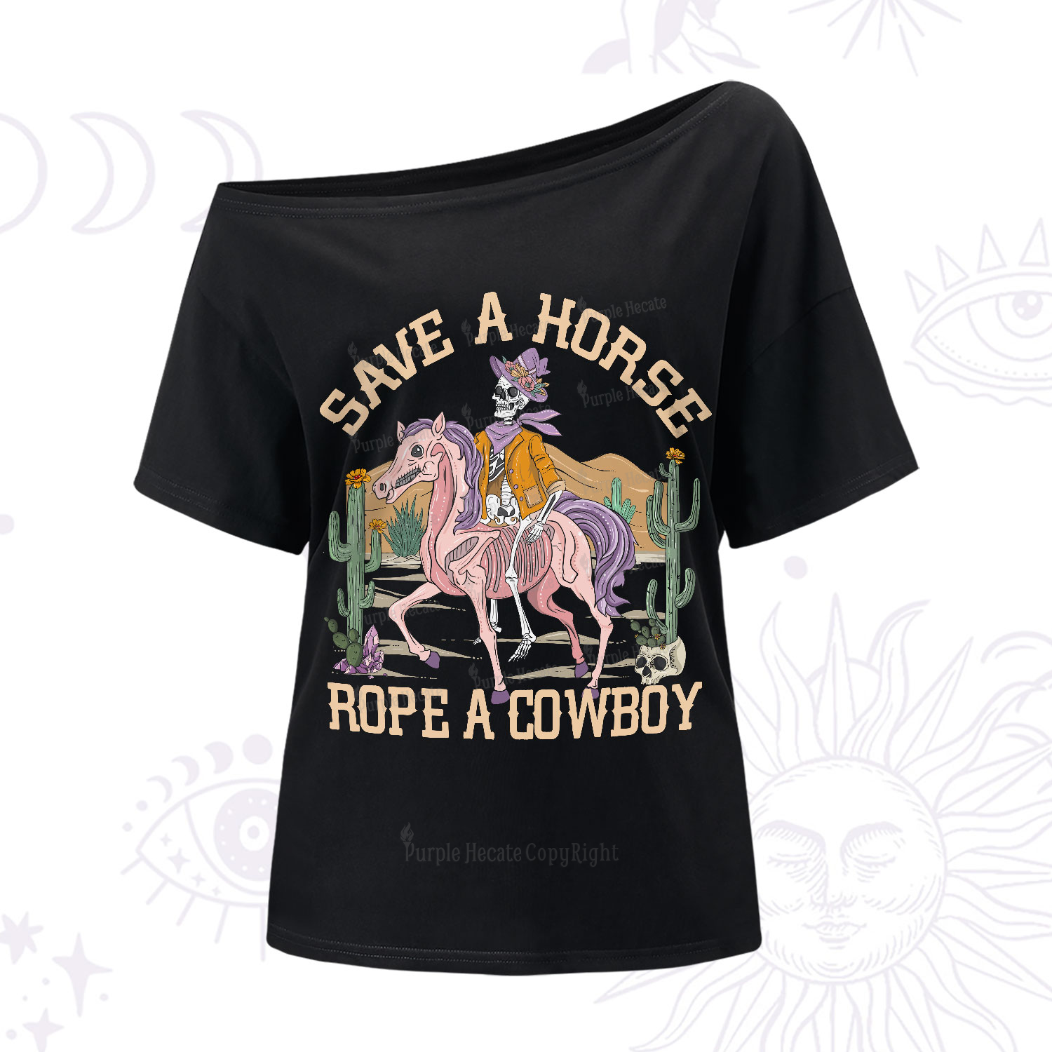 Purplehecate Save A Horse Rope A Cowboy One-Shoulder T-Shirt