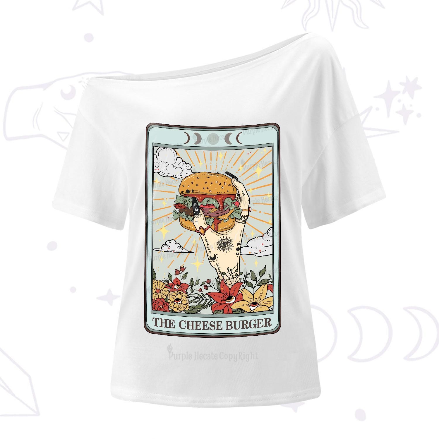 Purplehecate The Cheese Burger Tarot One-Shoulder T-Shirt