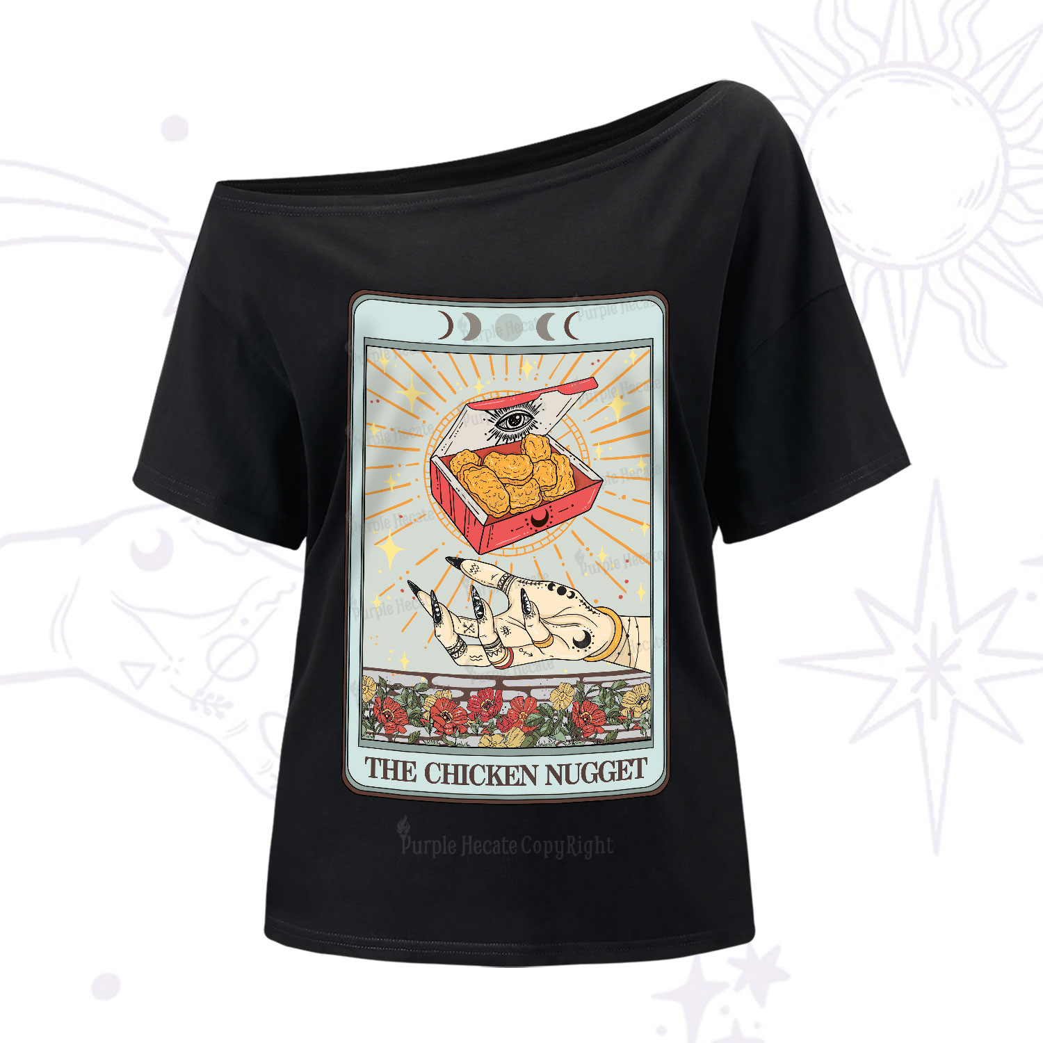 Purplehecate The Chicken Nugget Tarot Card One-Shoulder T-Shirt
