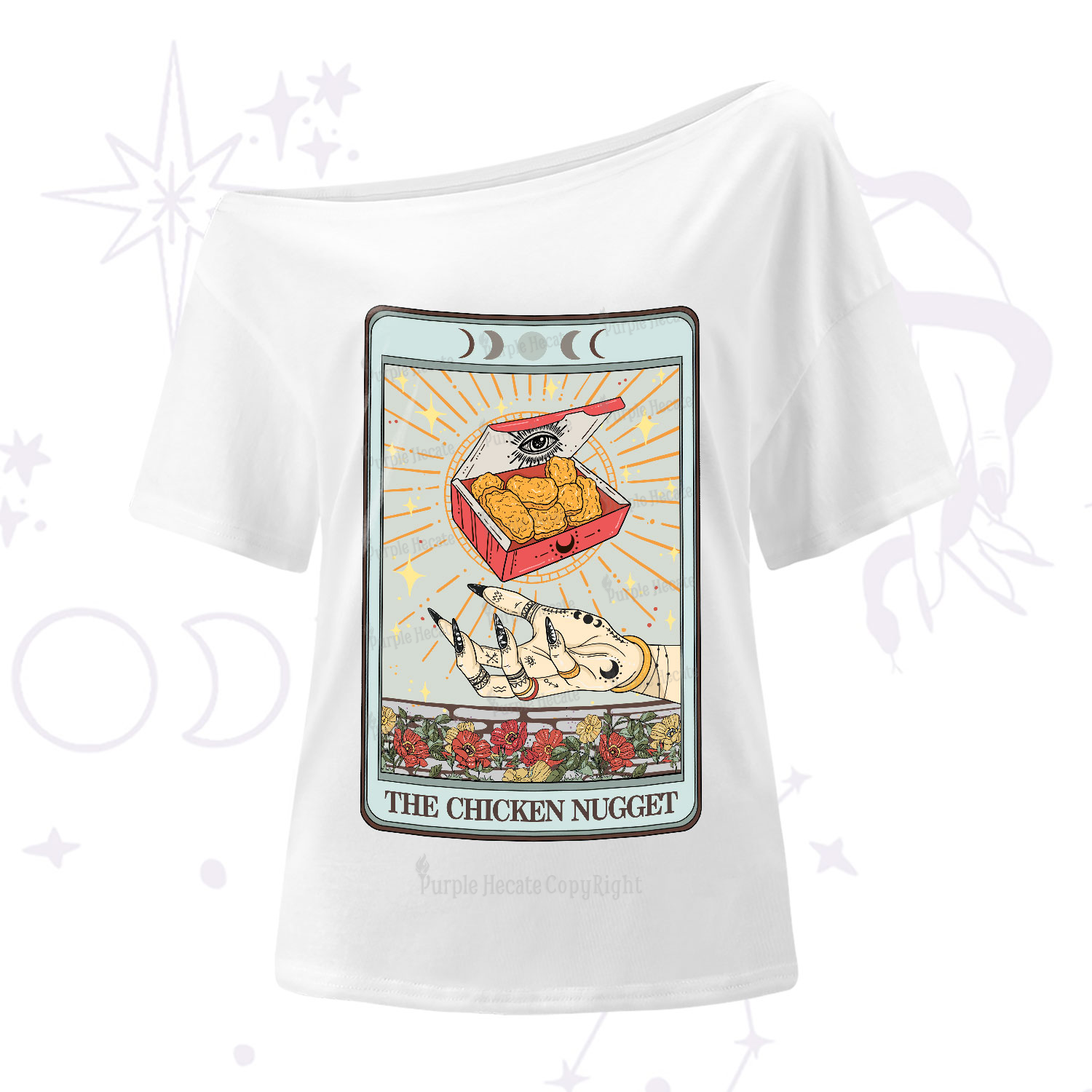 Purplehecate The Chicken Nugget Tarot Card One-Shoulder T-Shirt