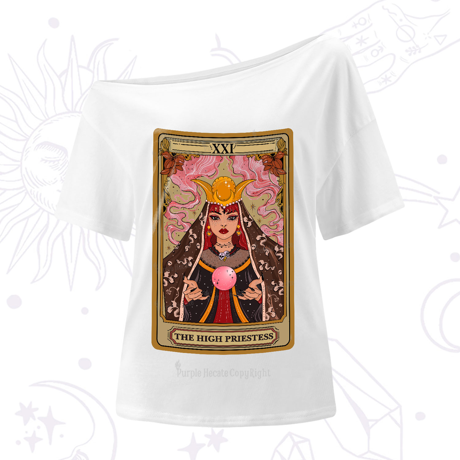 Purplehecate The High Priestess Prophecy Tarot One-Shoulder T-Shirt