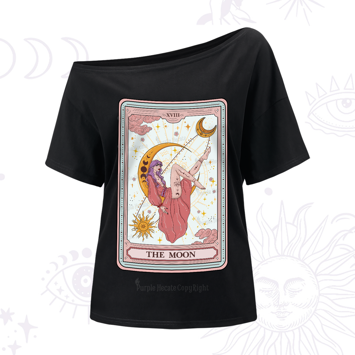 Purplehecate The Moon Tarot One-Shoulder T-Shirt