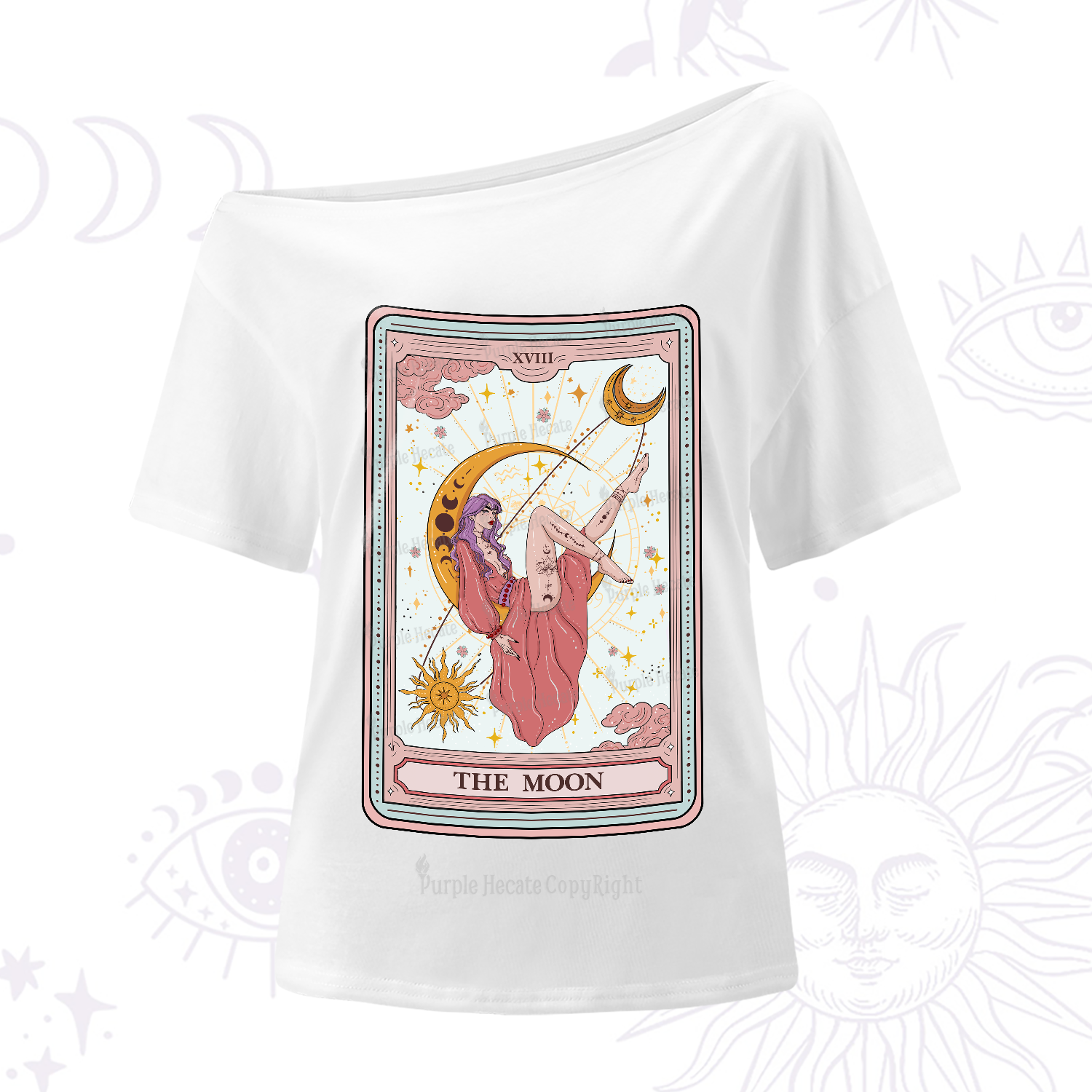 Purplehecate The Moon Tarot One-Shoulder T-Shirt