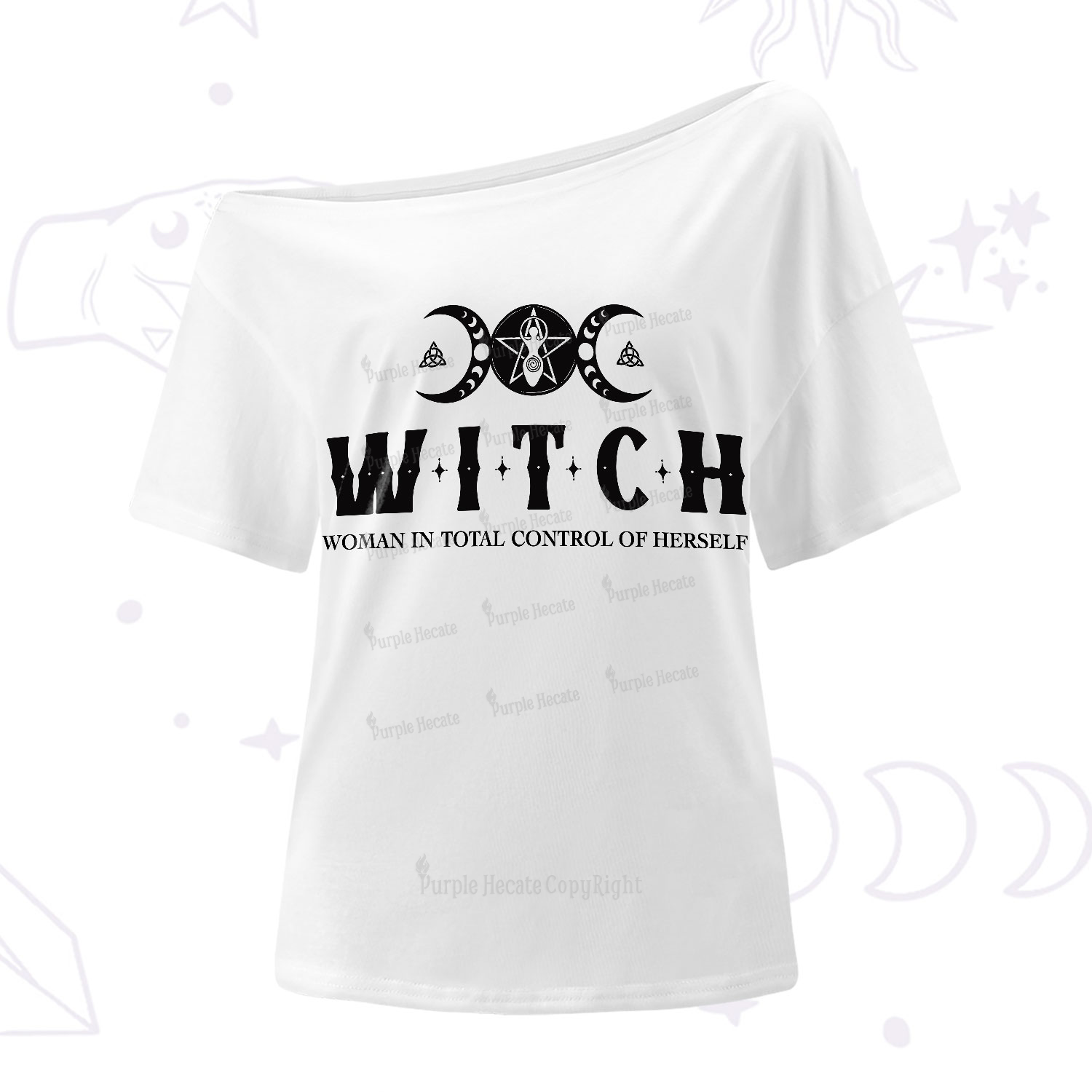 Purplehecate Hecate Woman in Total Control of Herself One-Shoulder T-Shirt