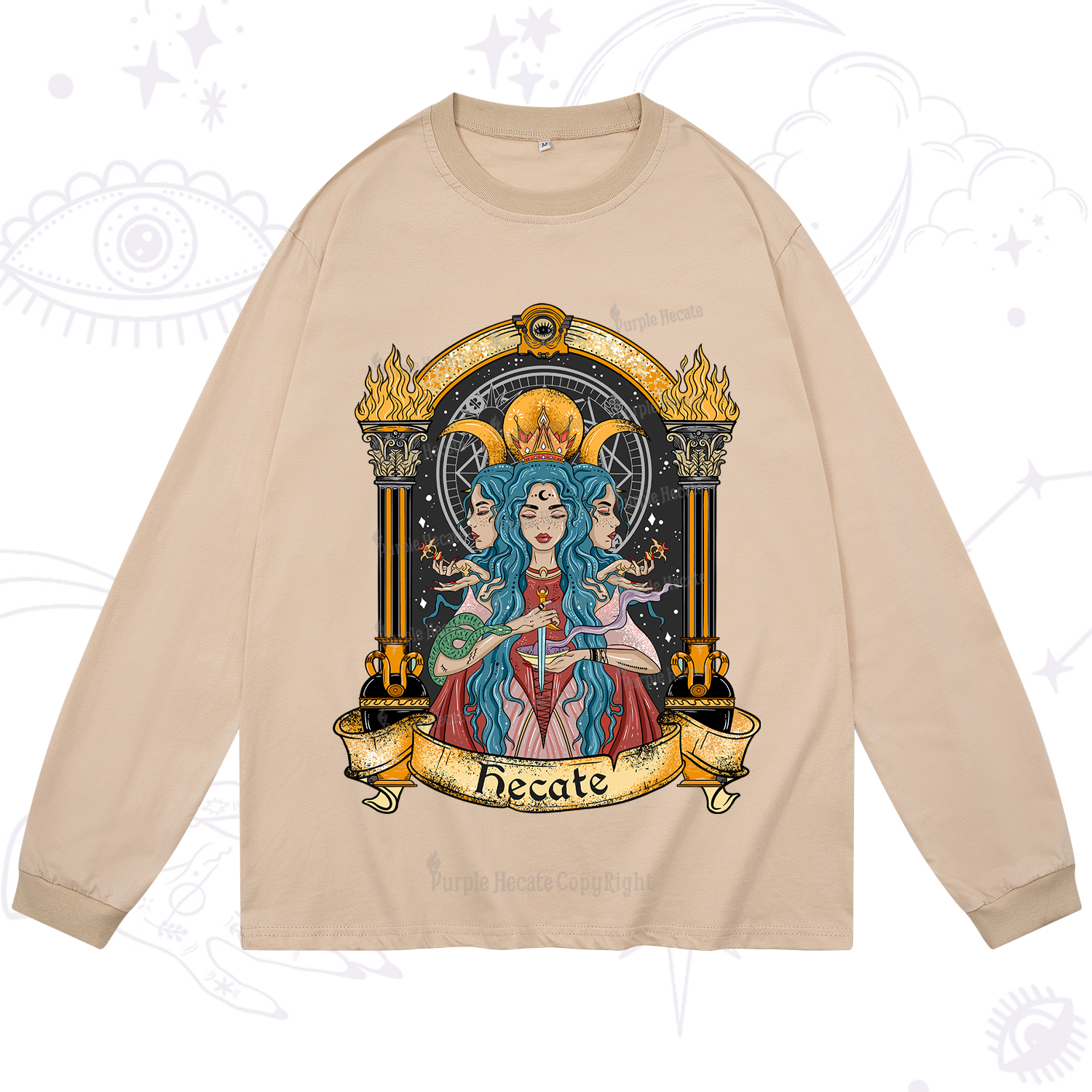 Purplehecate Triple Moon Goddess Hecate Long Sleeve T-Shirt