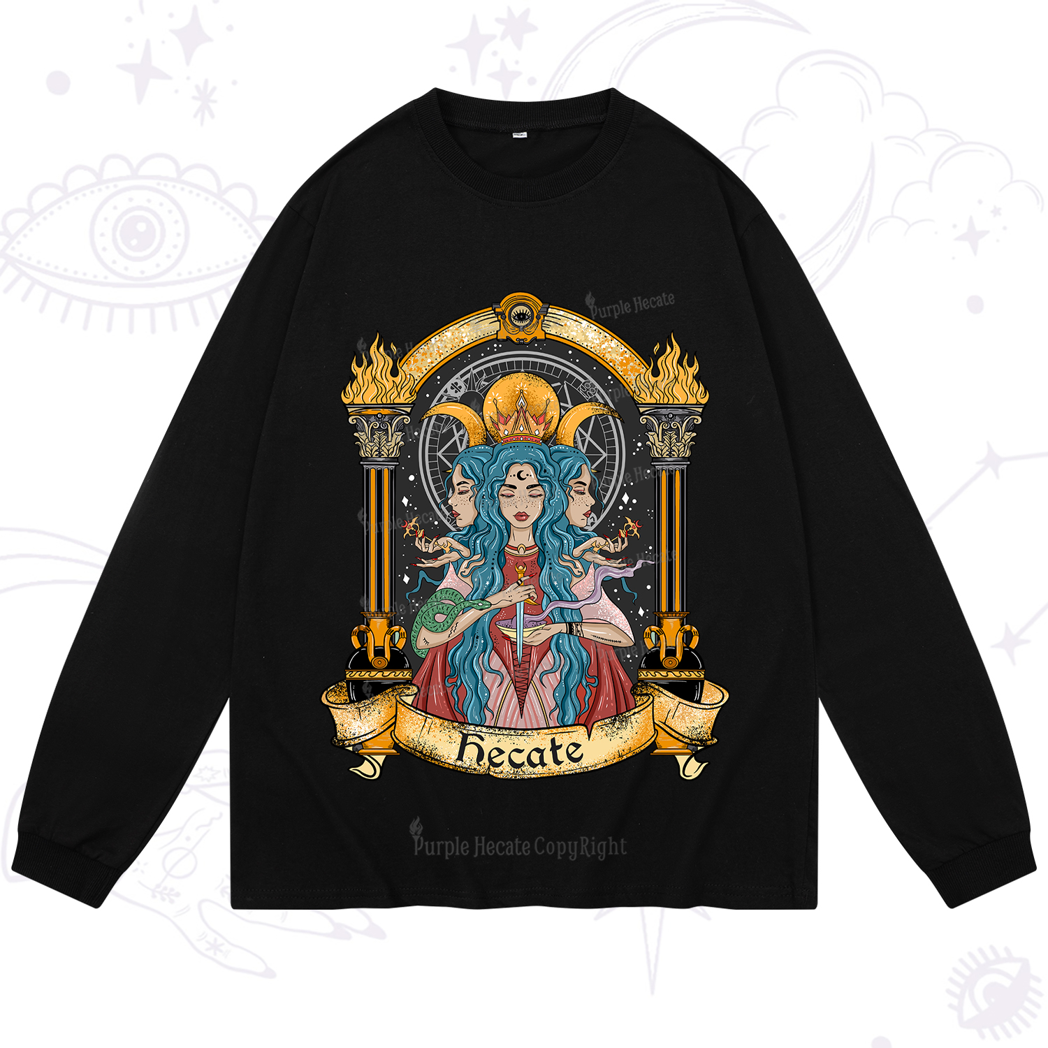 Purplehecate Triple Moon Goddess Hecate Long Sleeve T-Shirt