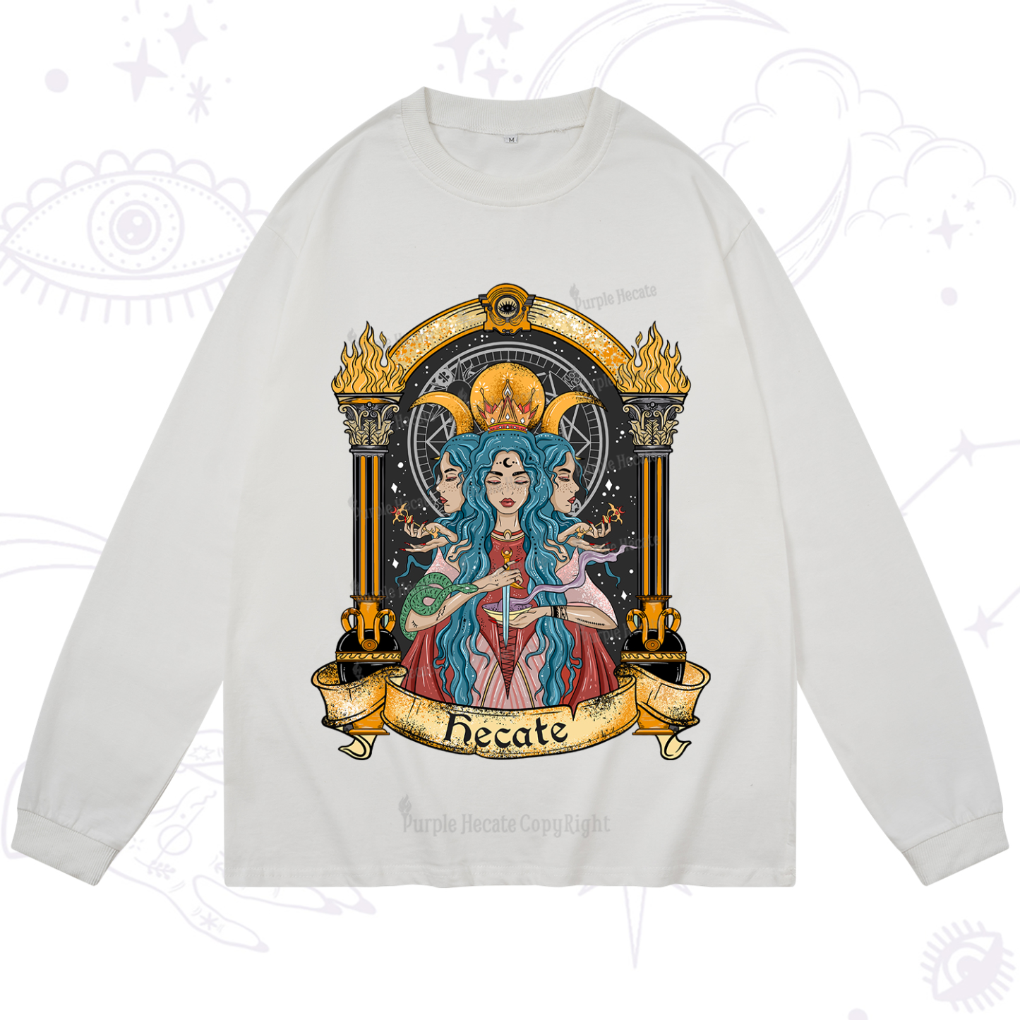 Purplehecate Triple Moon Goddess Hecate Long Sleeve T-Shirt
