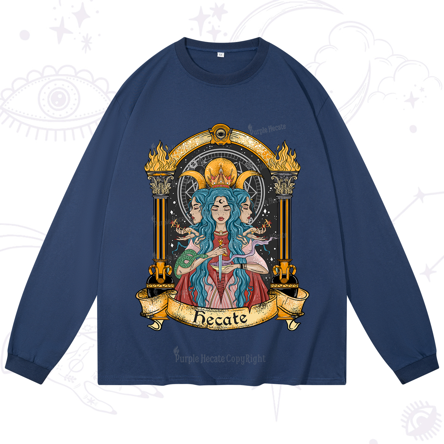 Purplehecate Triple Moon Goddess Hecate Long Sleeve T-Shirt