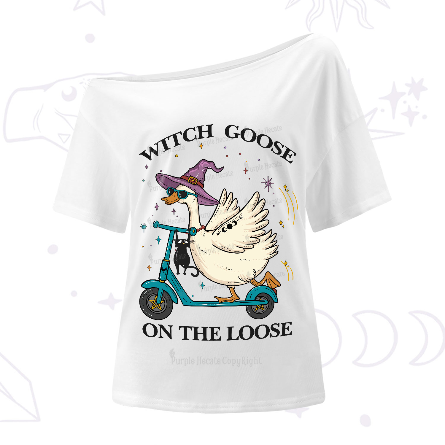 Purplehecate Witch Goose On The Loose One-Shoulder T-Shirt