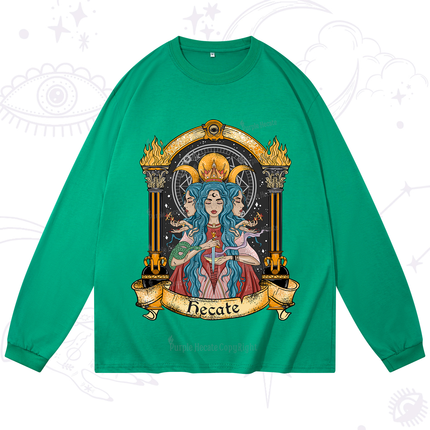 Purplehecate Triple Moon Goddess Hecate Long Sleeve T-Shirt