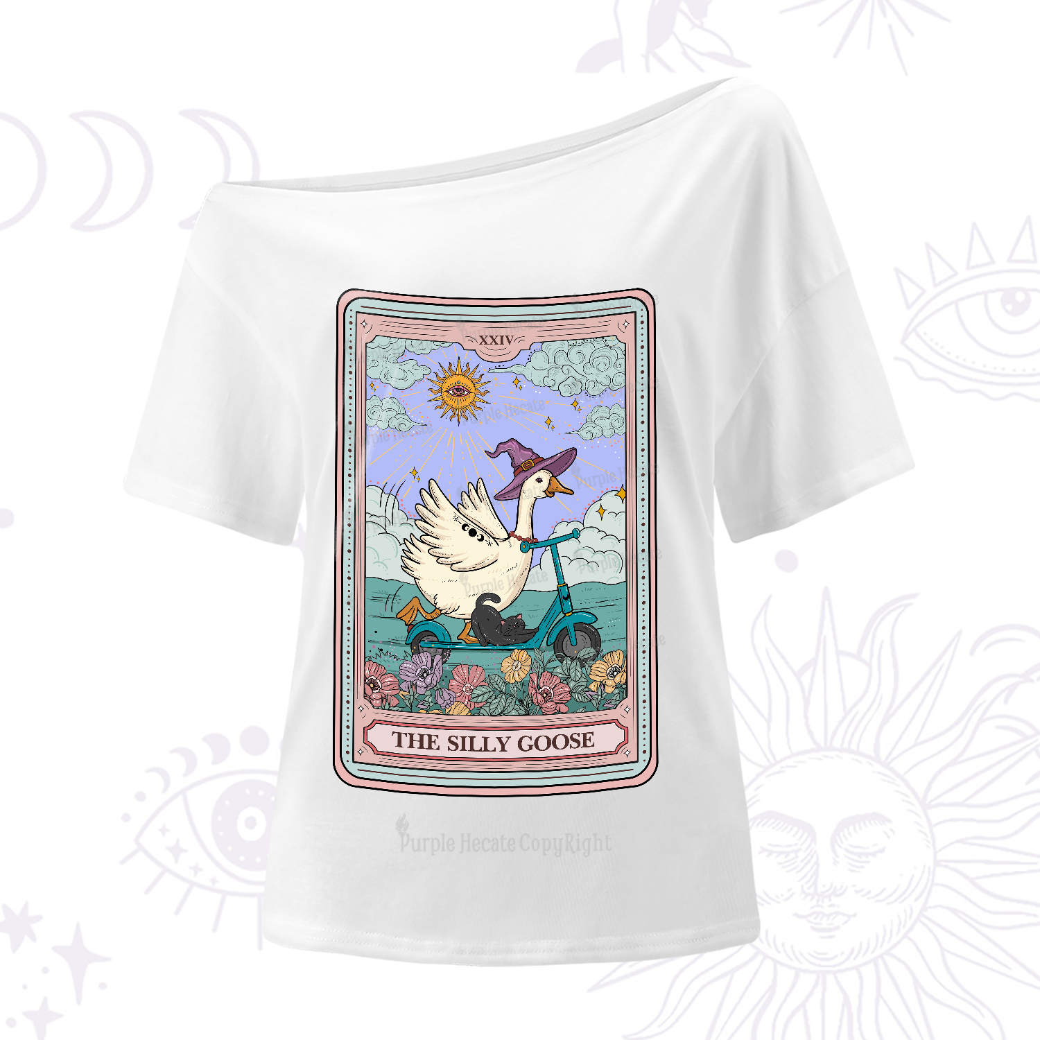Purplehecate The Silly Goose Tarot Card One-Shoulder T-Shirt