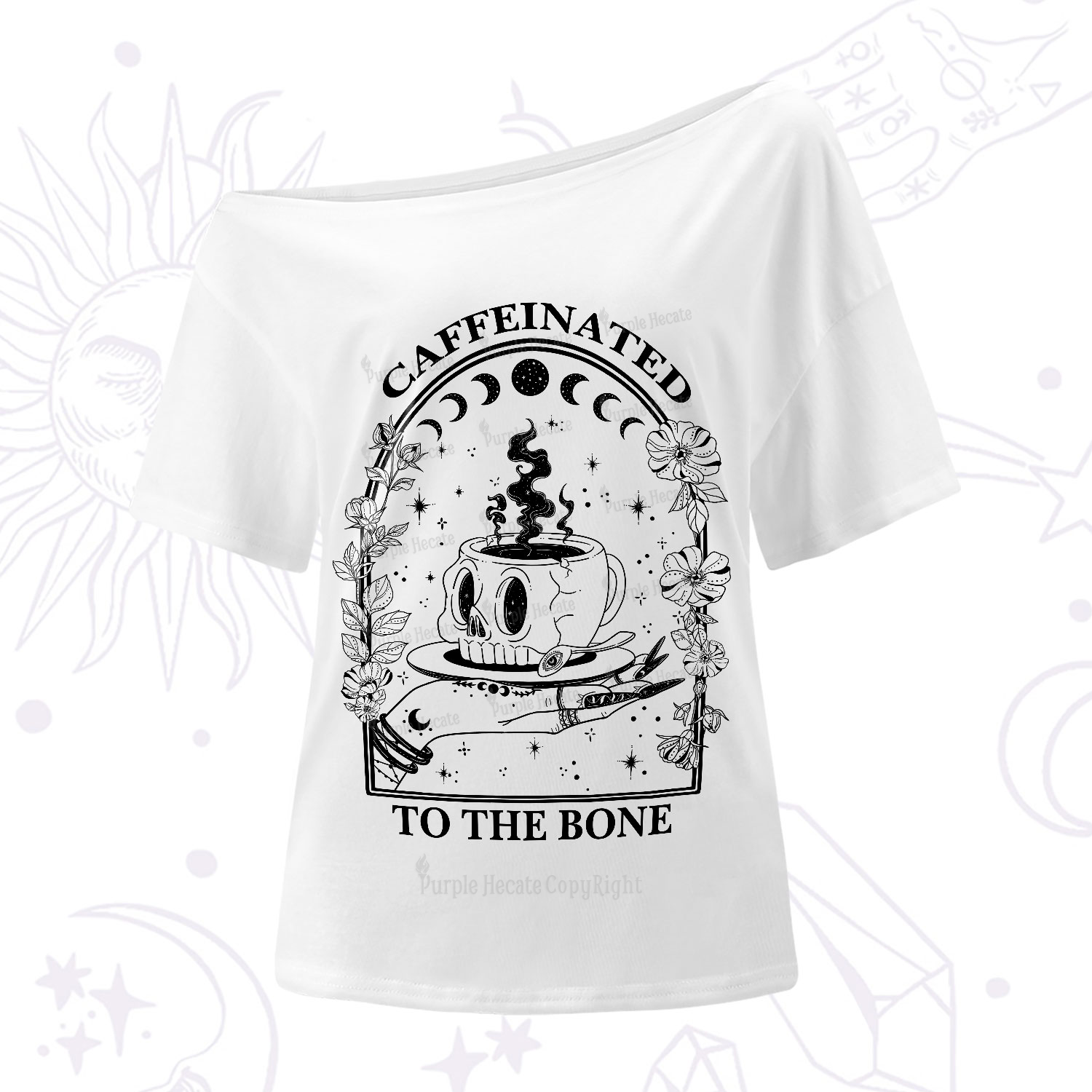 Purplehecate Caffeinated To The Bone One-Shoulder T-Shirt