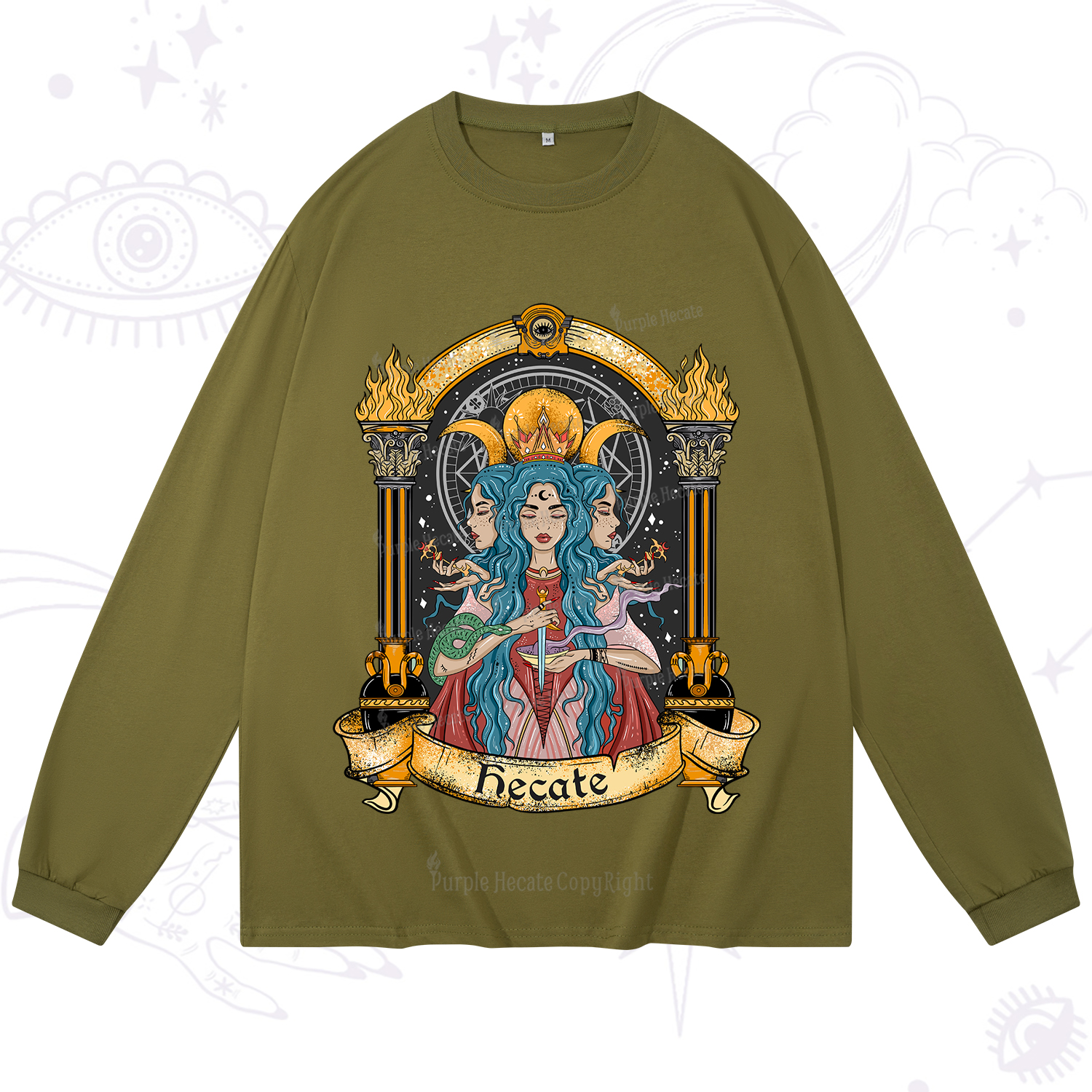 Purplehecate Triple Moon Goddess Hecate Long Sleeve T-Shirt
