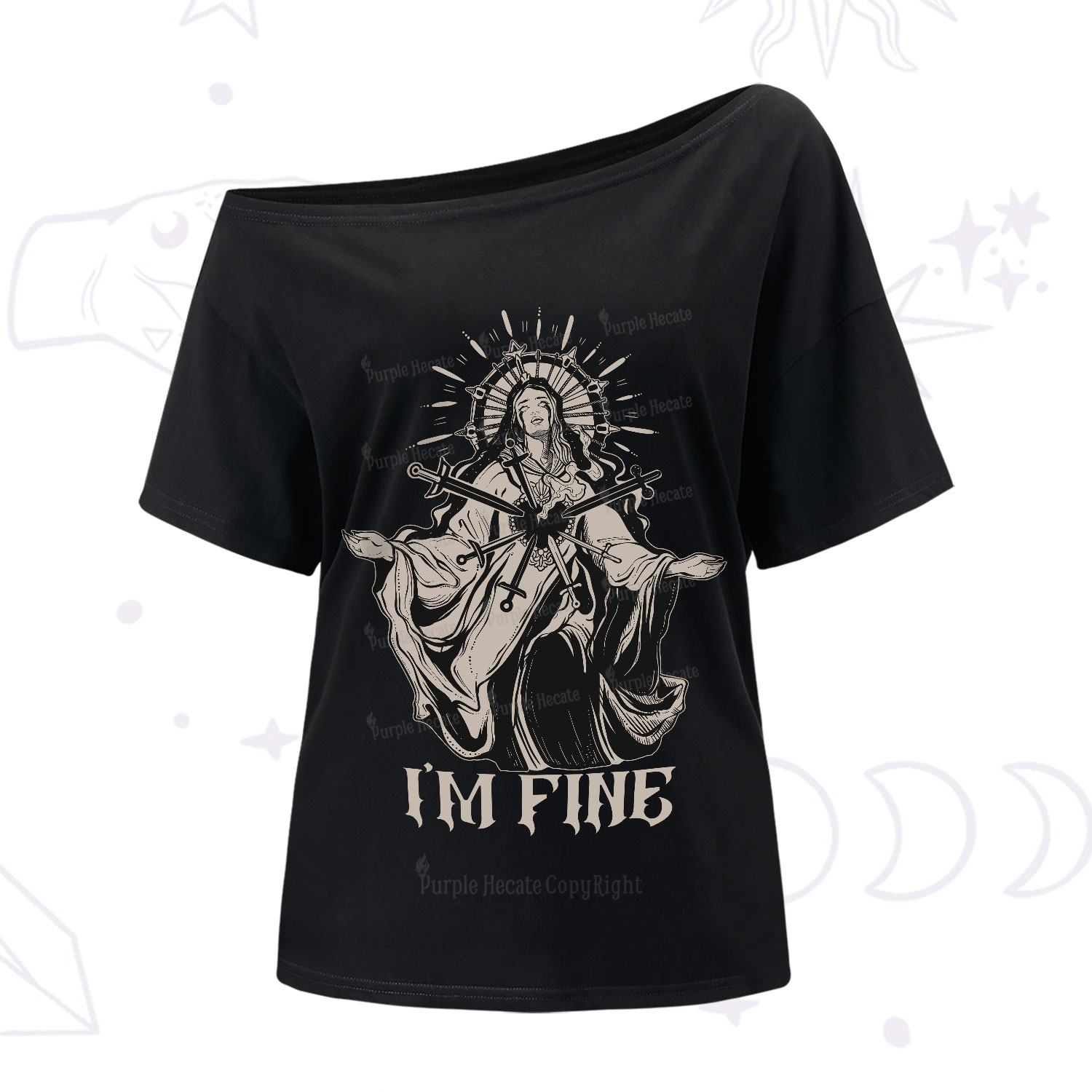 Purplehecate I'm Fine One-Shoulder T-Shirt
