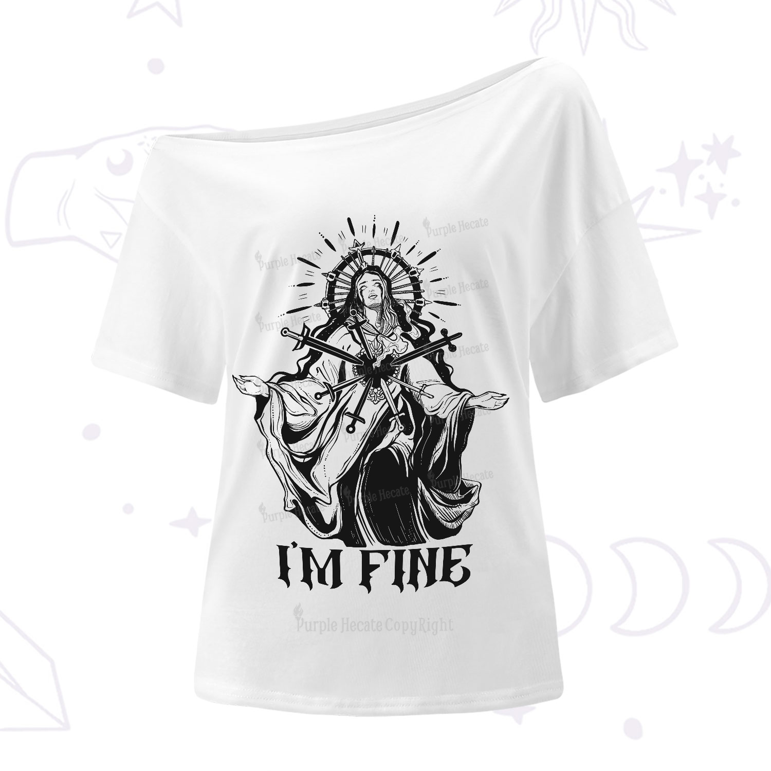 Purplehecate I'm Fine One-Shoulder T-Shirt