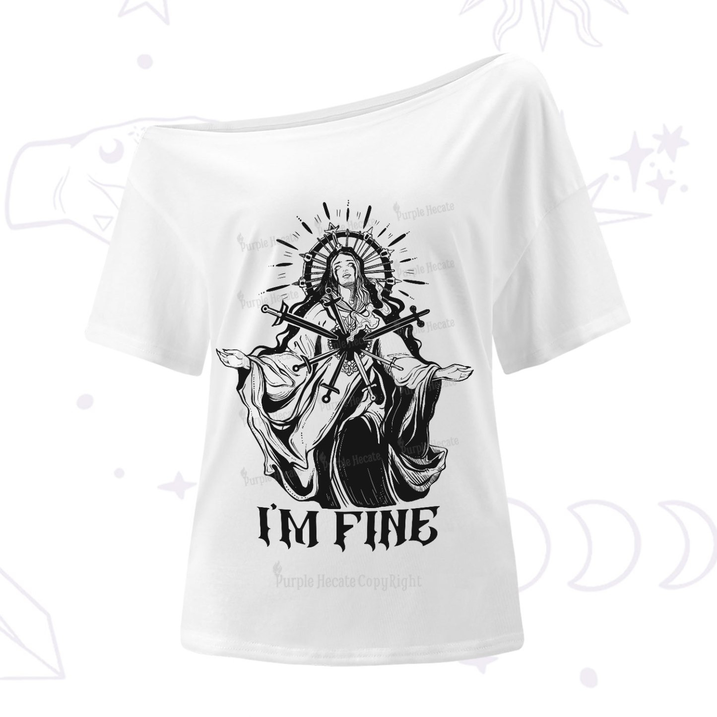 Purplehecate I'm Fine One-Shoulder T-Shirt
