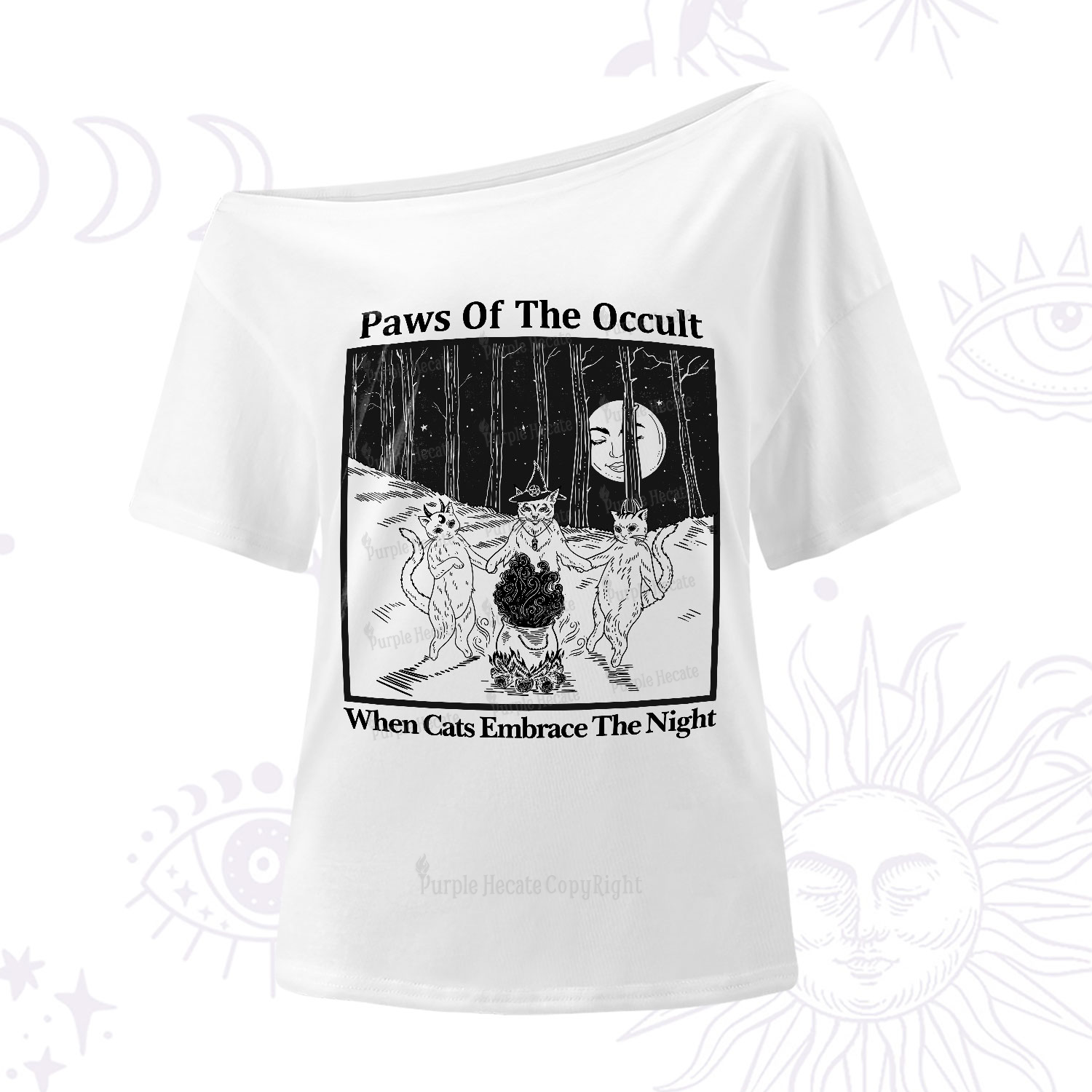 Purplehecate Witchy Cats One-Shoulder T-Shirt