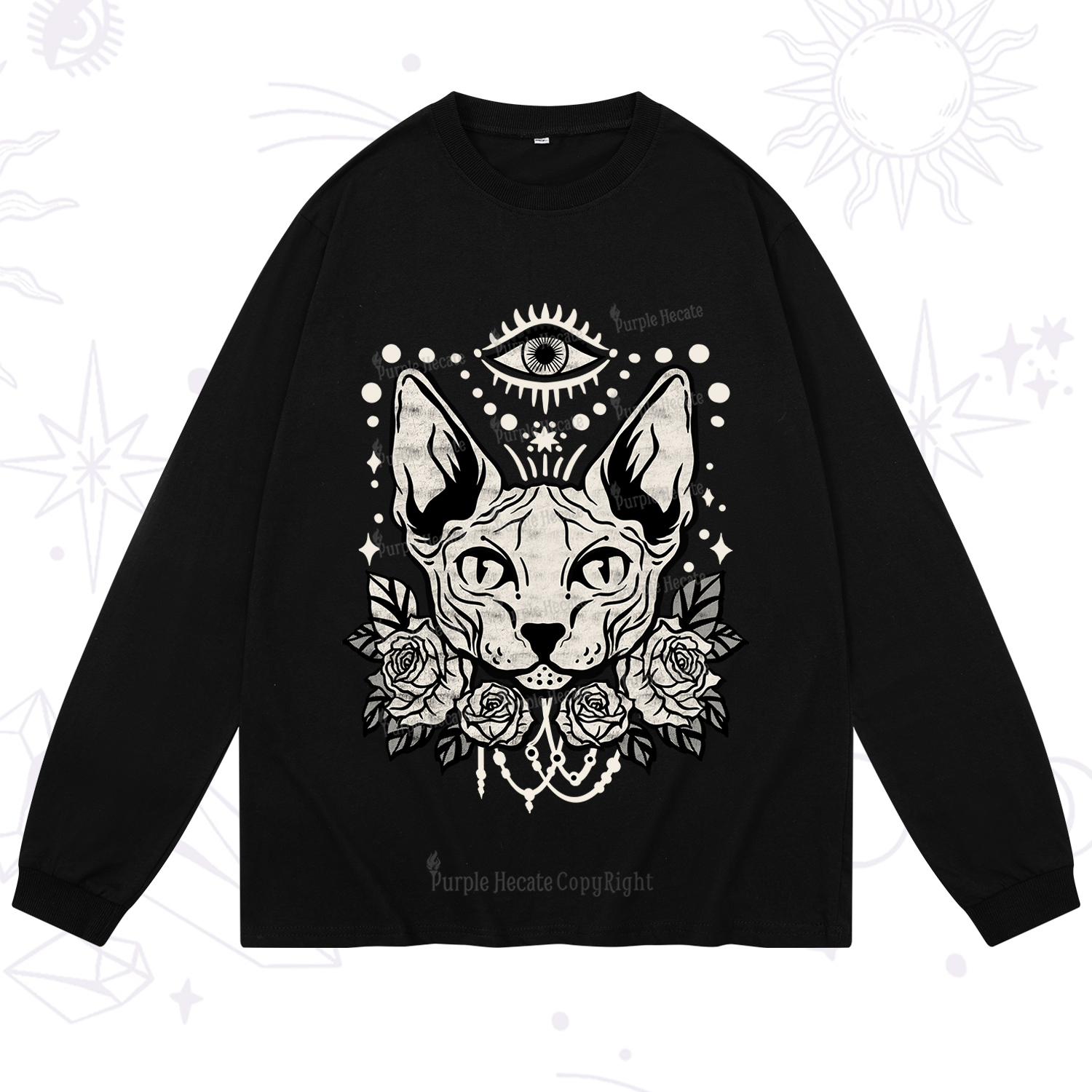Purplehecate Mystical Cat Long Sleeve T-Shirt