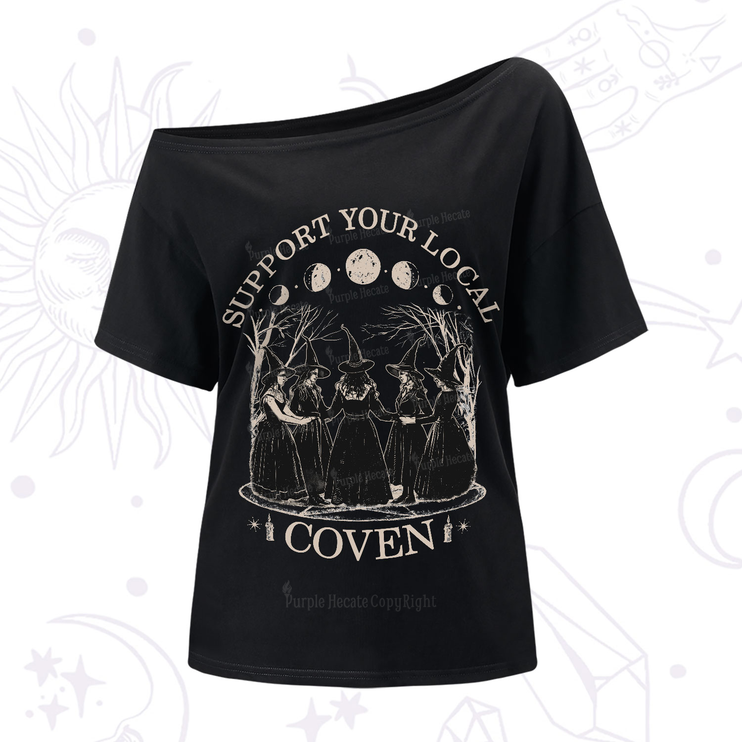 Purplehecate Support Your Local Coven One-Shoulder T-Shirt