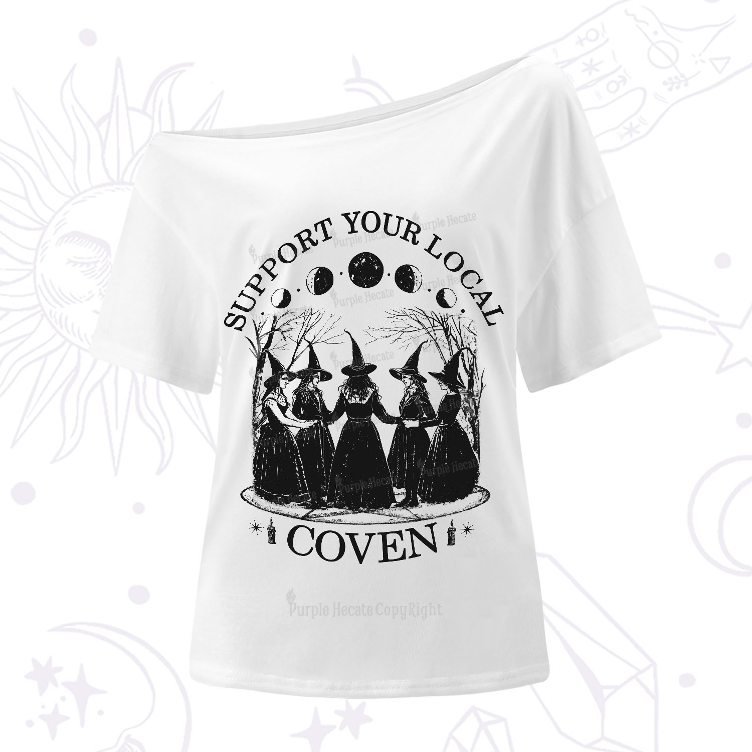 Purplehecate Support Your Local Coven One-Shoulder T-Shirt