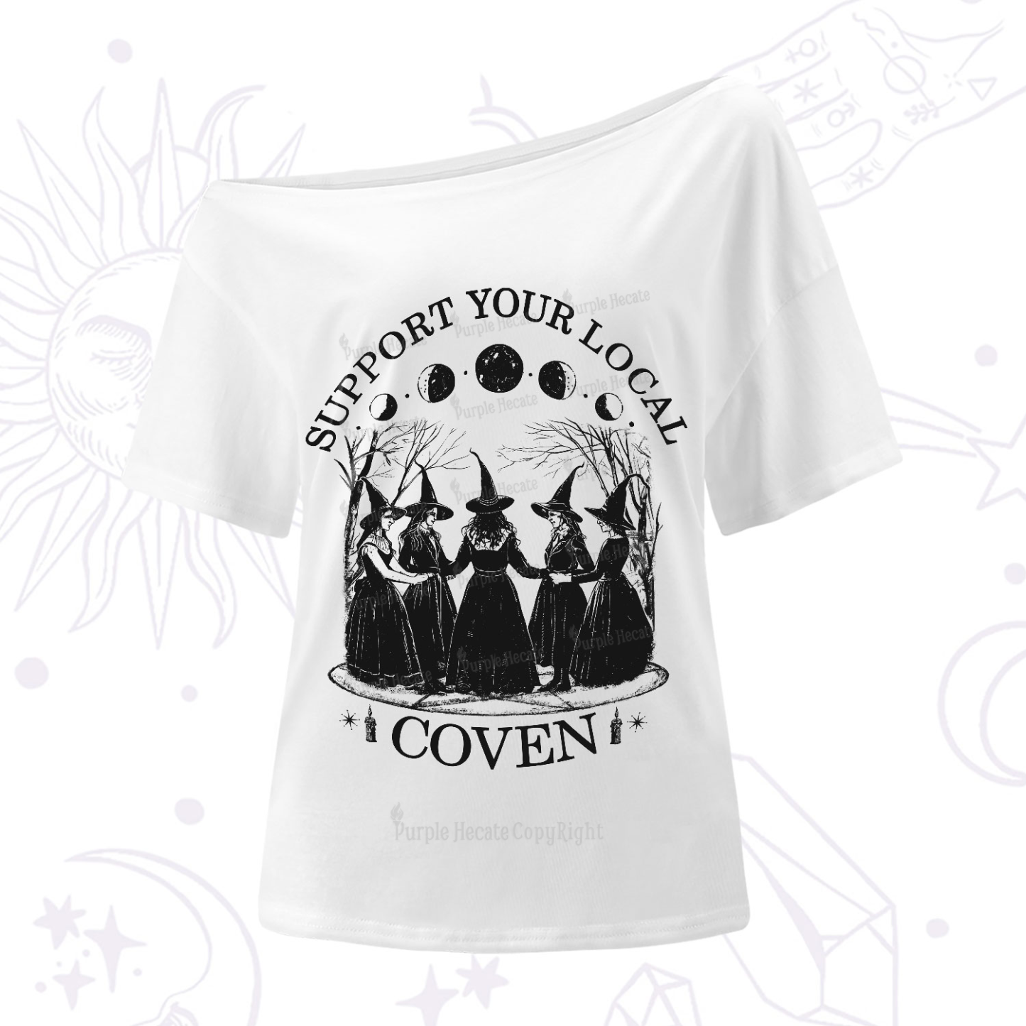 Purplehecate Support Your Local Coven One-Shoulder T-Shirt