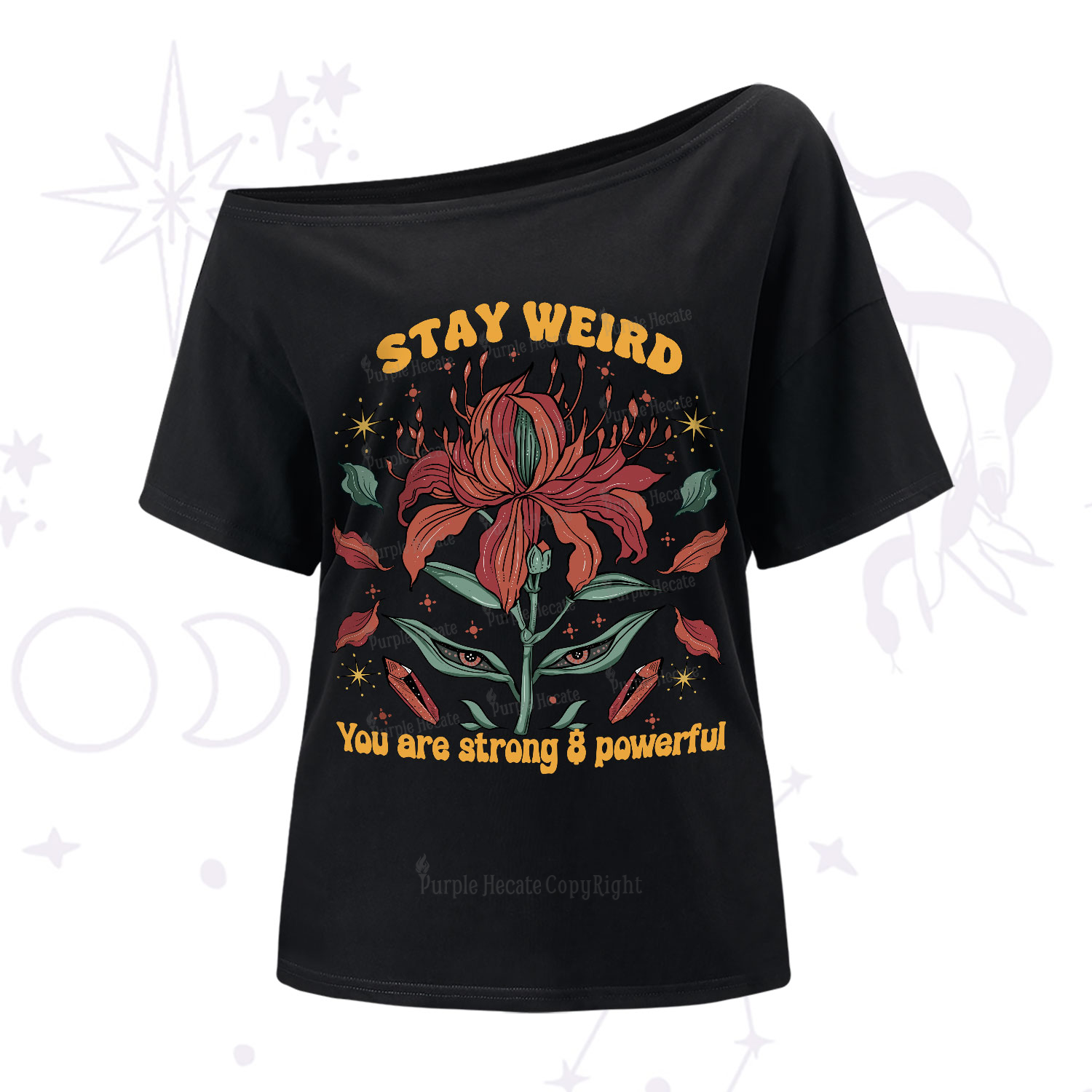 Purplehecate Stay Weird Floral One-Shoulder T-Shirt
