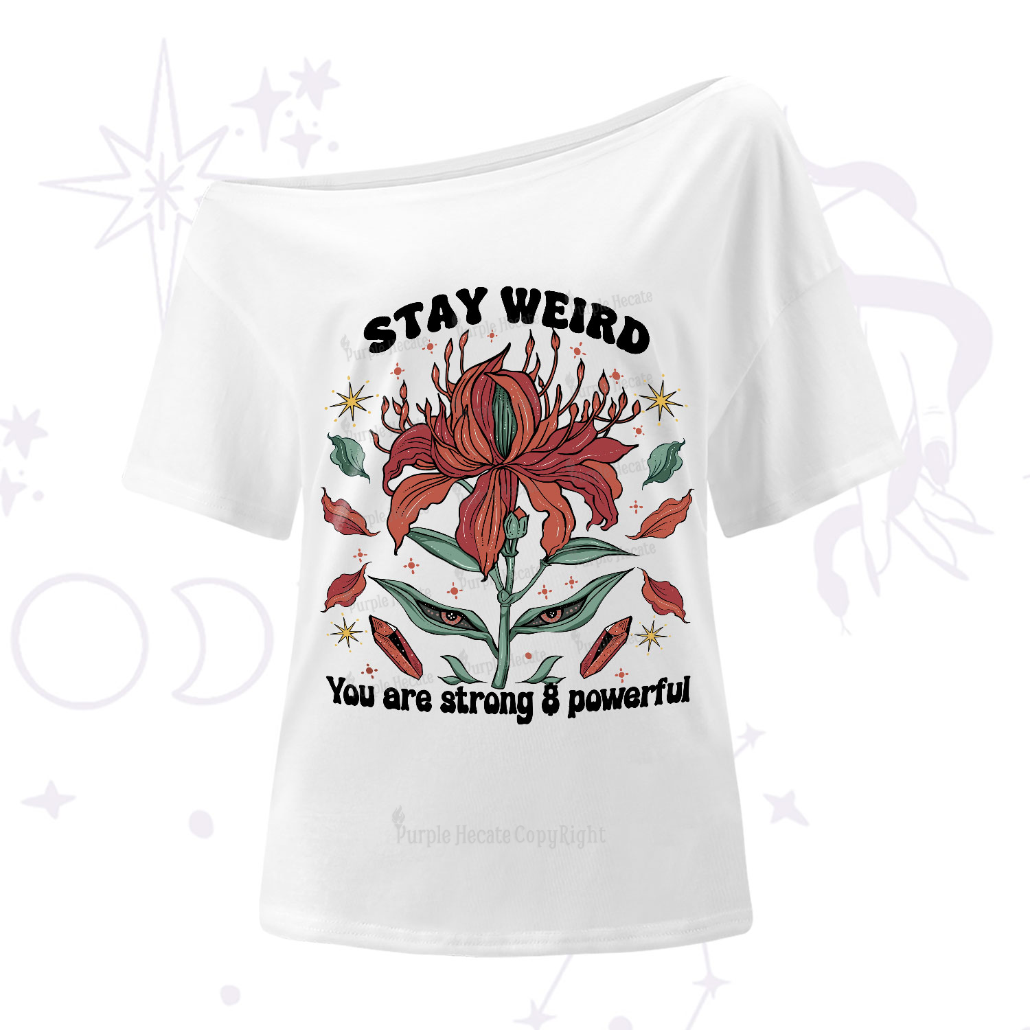 Purplehecate Stay Weird Floral One-Shoulder T-Shirt