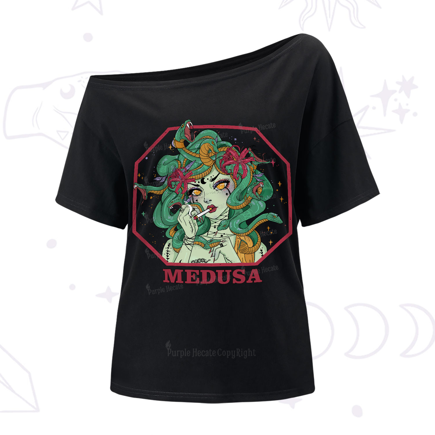 Purplehecate The Greek Goddess Medusa One-Shoulder T-Shirt