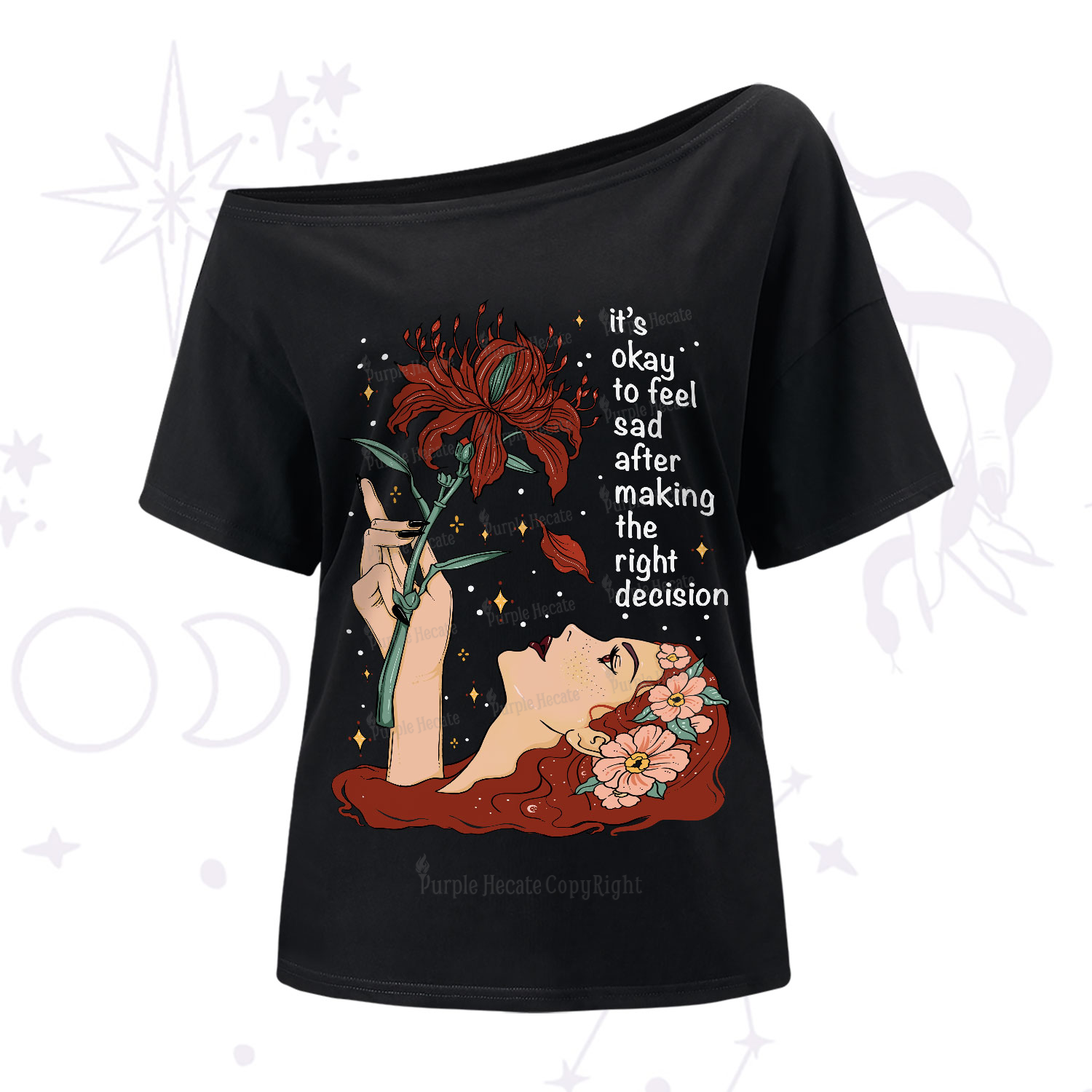 Purplehecate It's Okay To Feel Sad After Making The Right Decision One-Shoulder T-Shirt