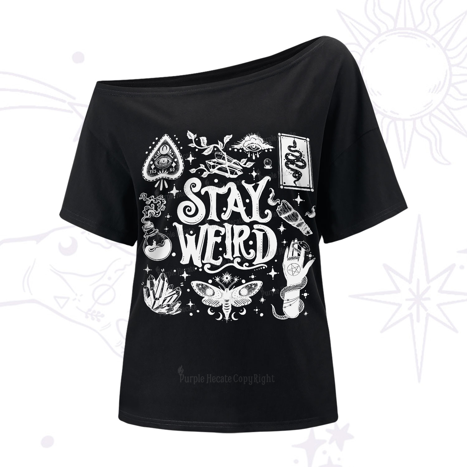 Purplehecate Stay Weird and Witchy One-Shoulder T-Shirt