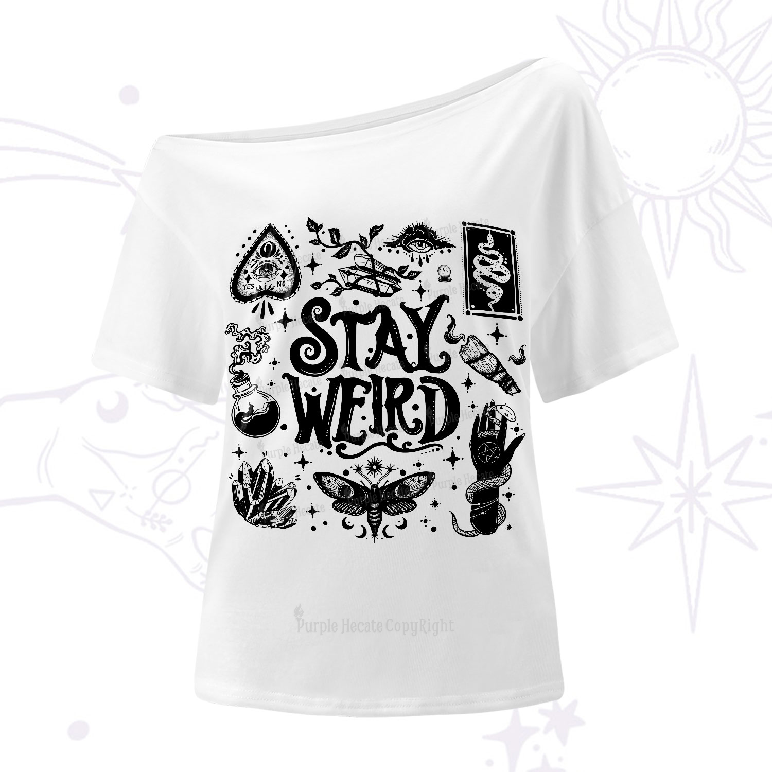 Purplehecate Stay Weird and Witchy One-Shoulder T-Shirt