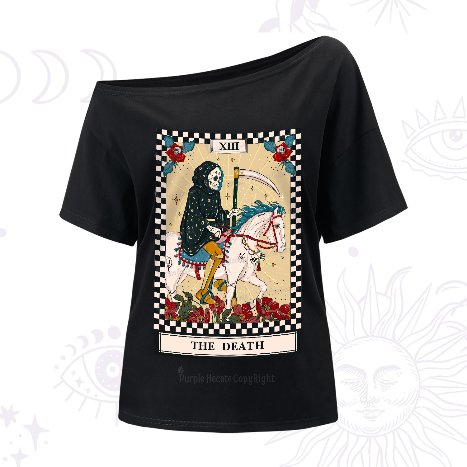 Purplehecate The Death Tarot Skeleton One-Shoulder T-Shirt
