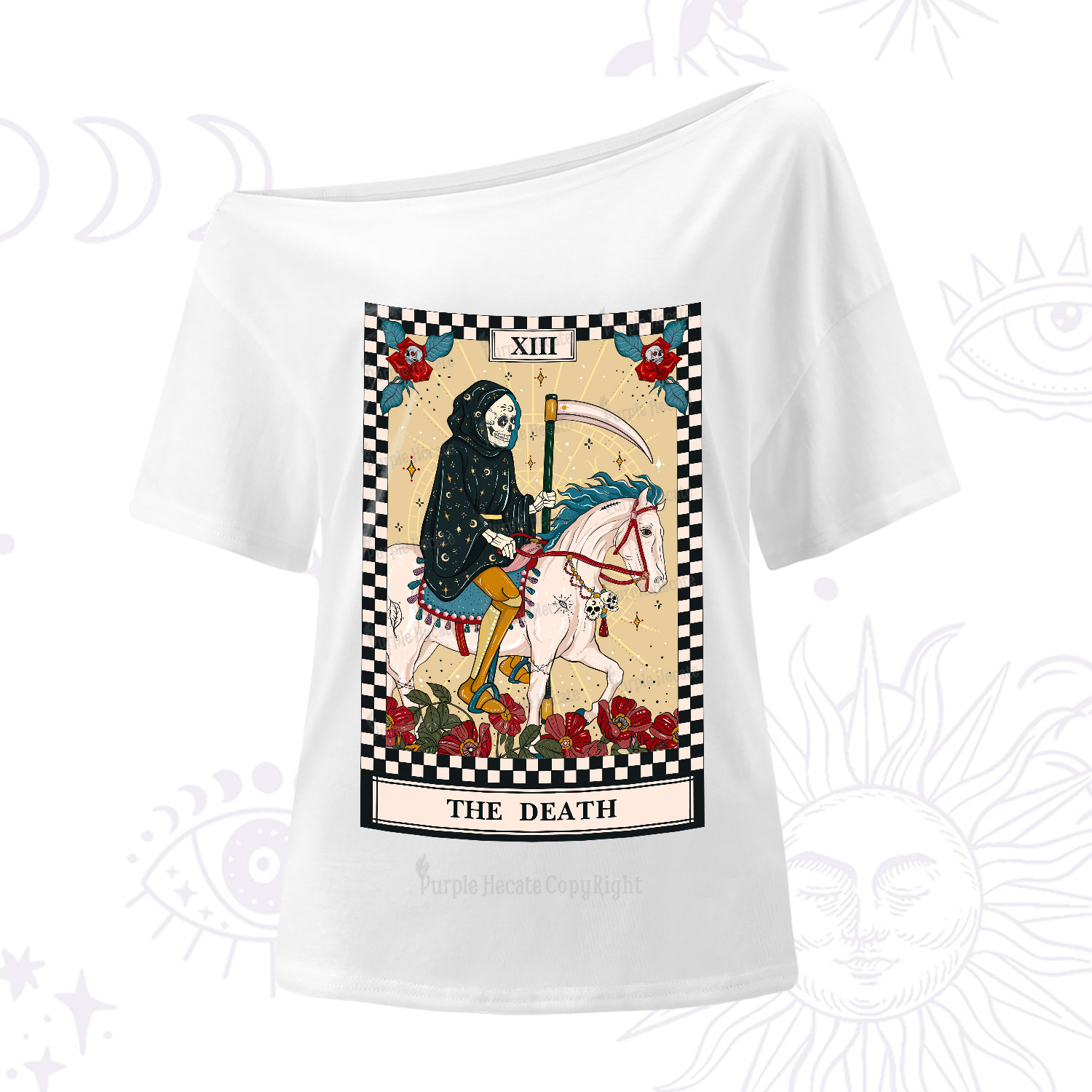 Purplehecate The Death Tarot Skeleton One-Shoulder T-Shirt