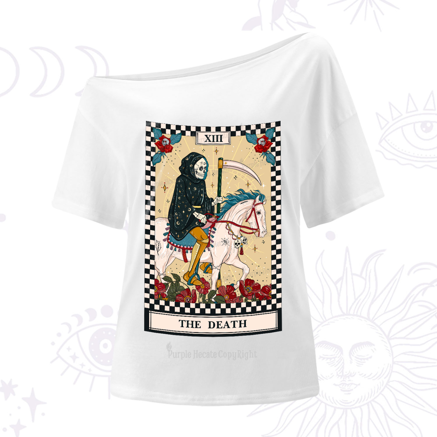 Purplehecate The Death Tarot Skeleton One-Shoulder T-Shirt