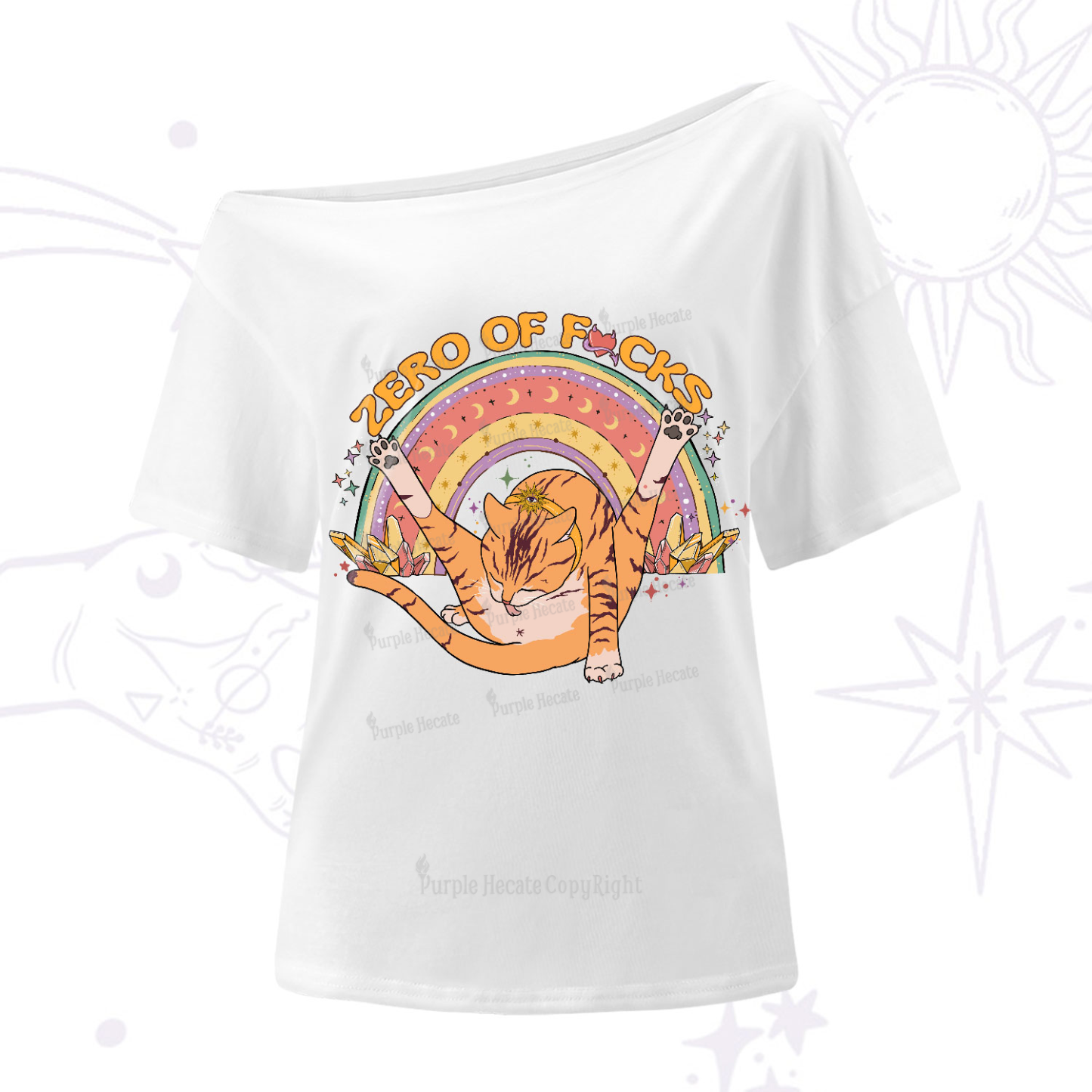Purplehecate The Zero Fucks Cat One-Shoulder T-Shirt