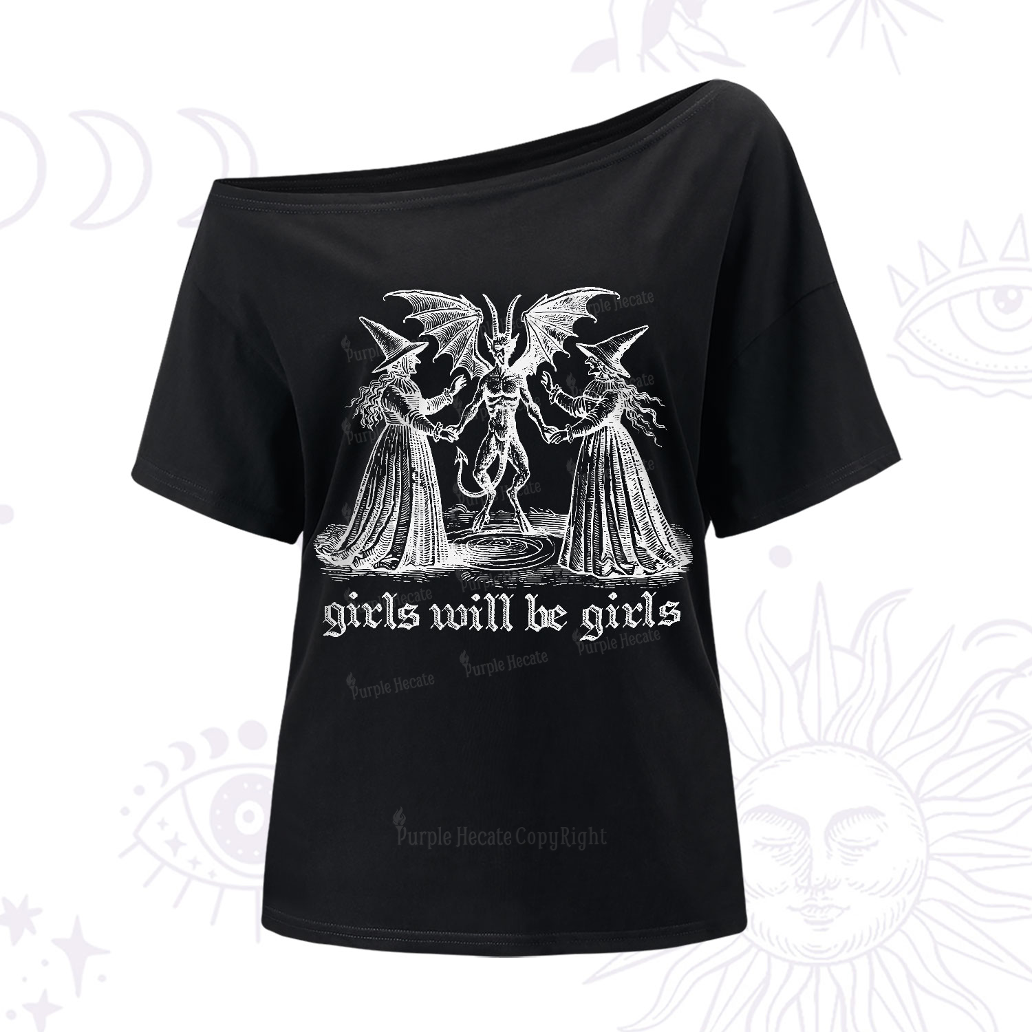 Purplehecate Witch Girls Will Be Girls One-Shoulder T-Shirt