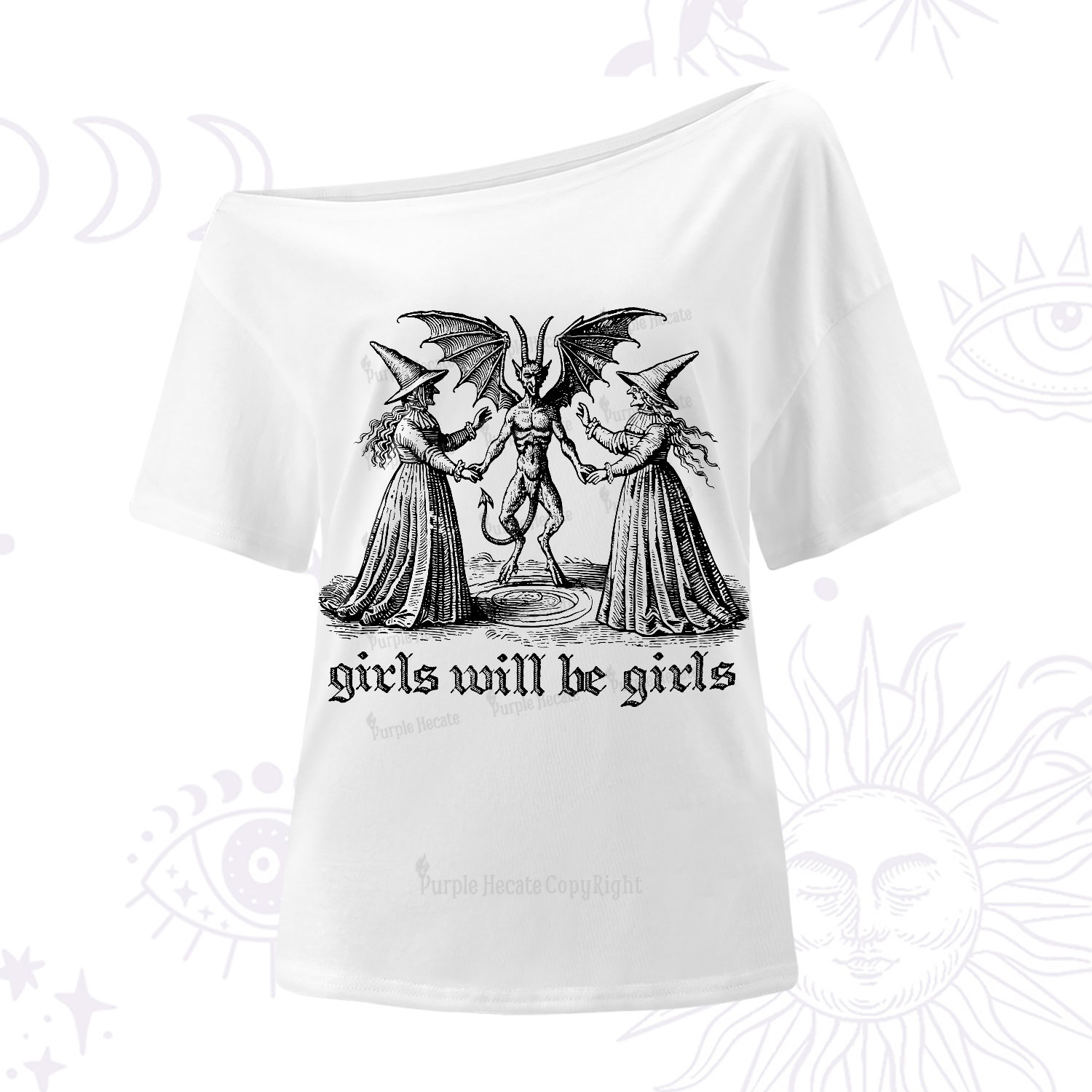 Purplehecate Witch Girls Will Be Girls One-Shoulder T-Shirt