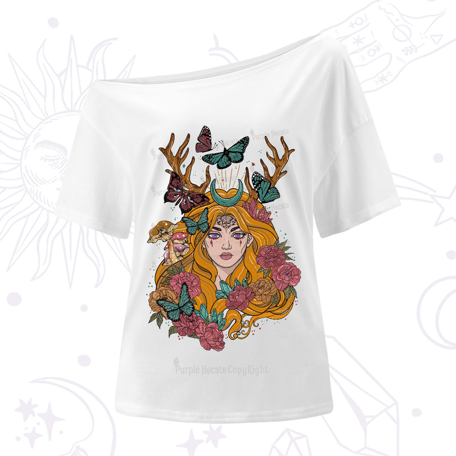 Purplehecate Butterfly Flutter One-Shoulder T-Shirt