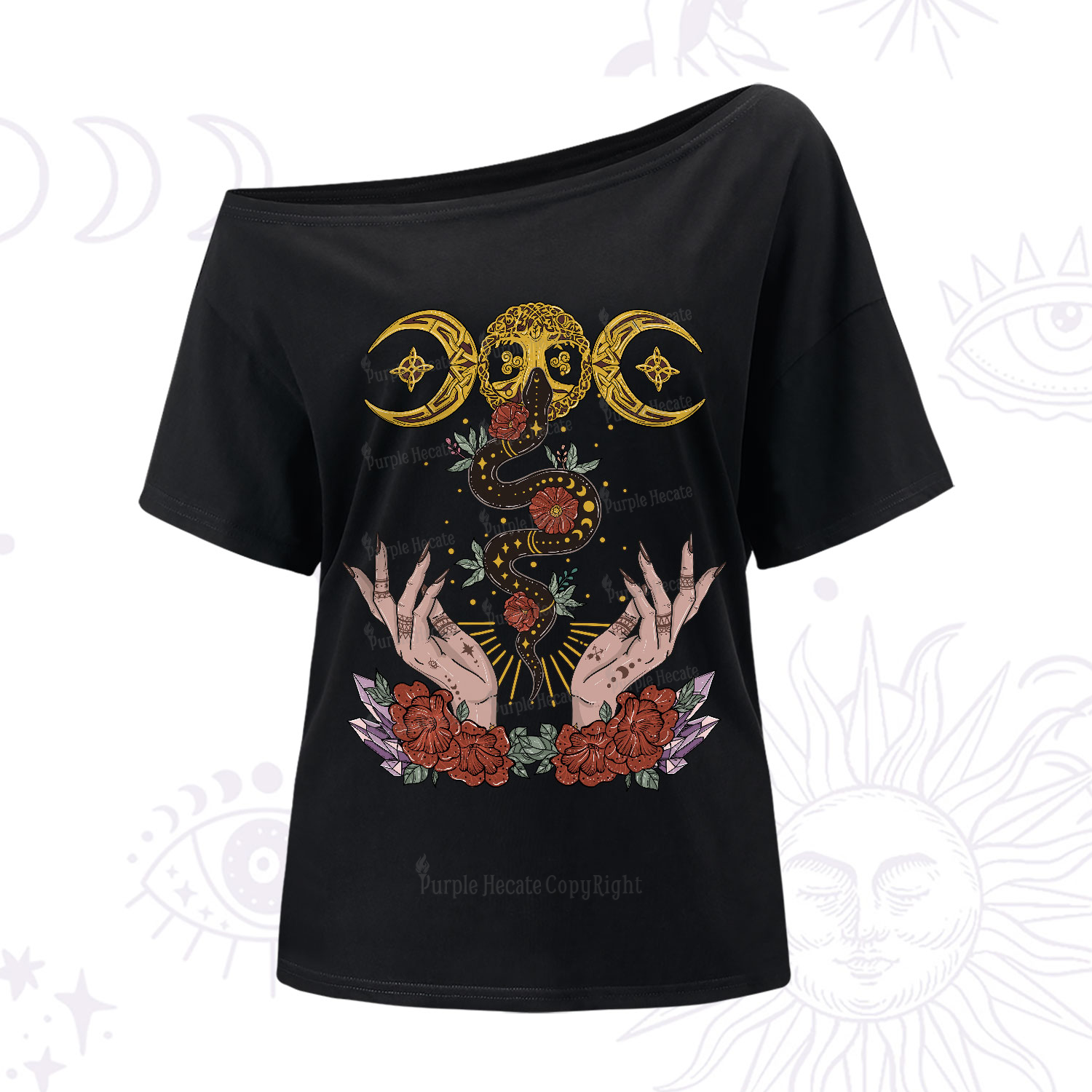 Purplehecate Lunar Bloom One-Shoulder T-Shirt
