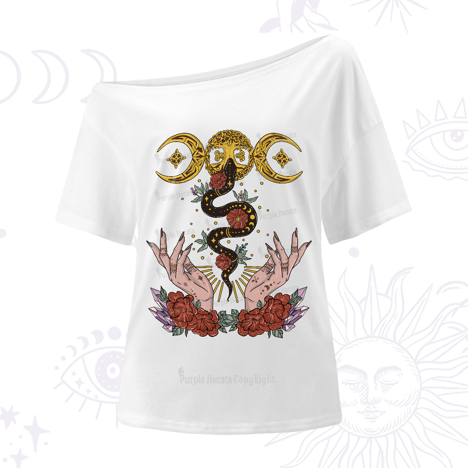Purplehecate Lunar Bloom One-Shoulder T-Shirt
