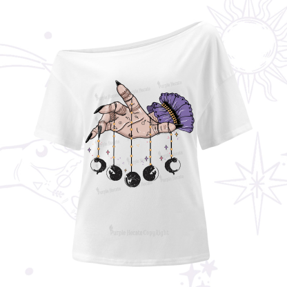 Purplehecate Feline Lunar Phases One-Shoulder T-Shirt