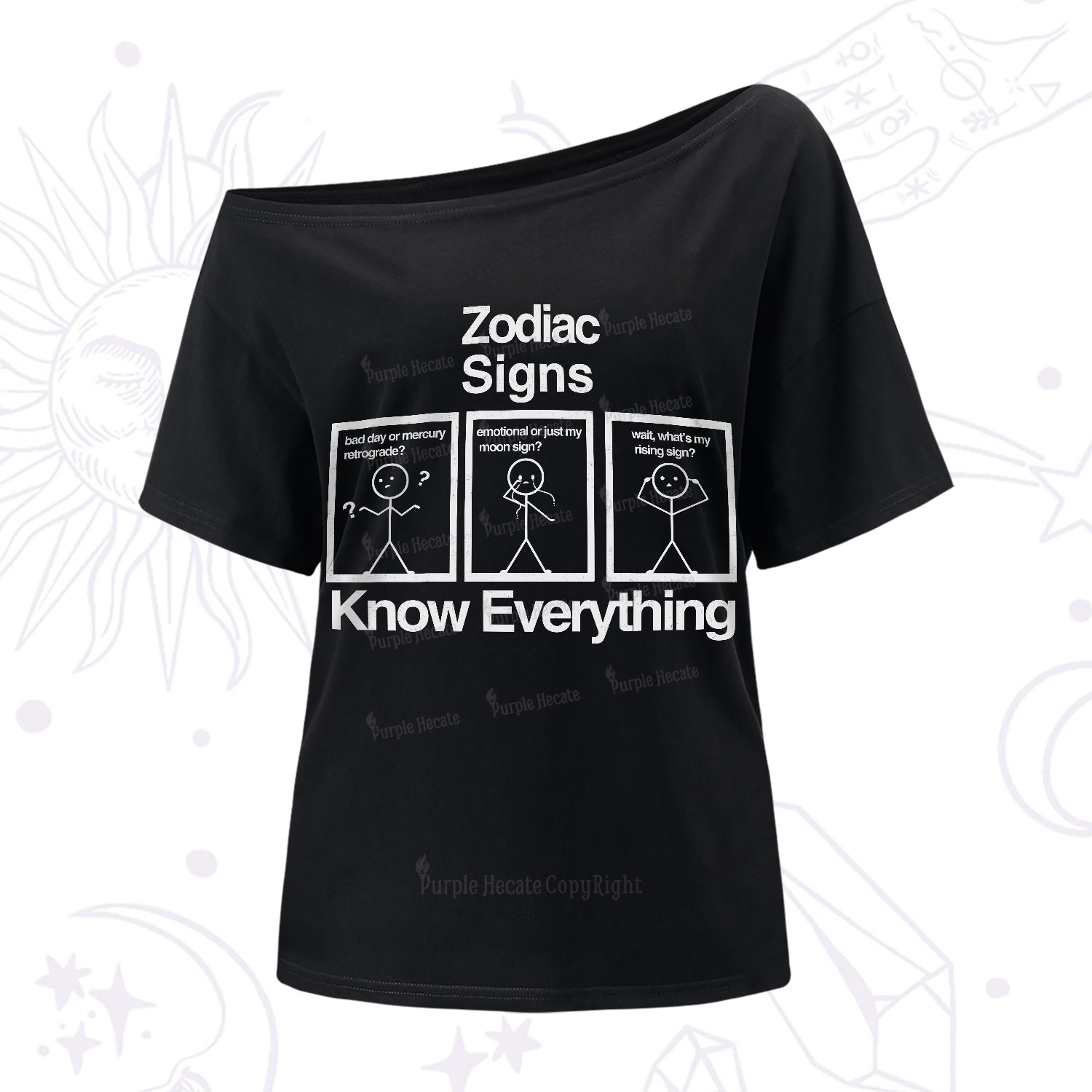 Purplehecate Zodiac Signs Know Everything One-Shoulder T-Shirt