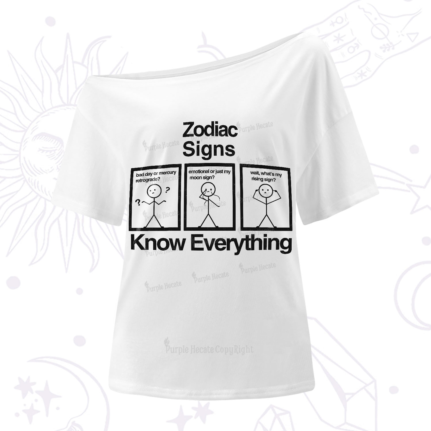 Purplehecate Zodiac Signs Know Everything One-Shoulder T-Shirt