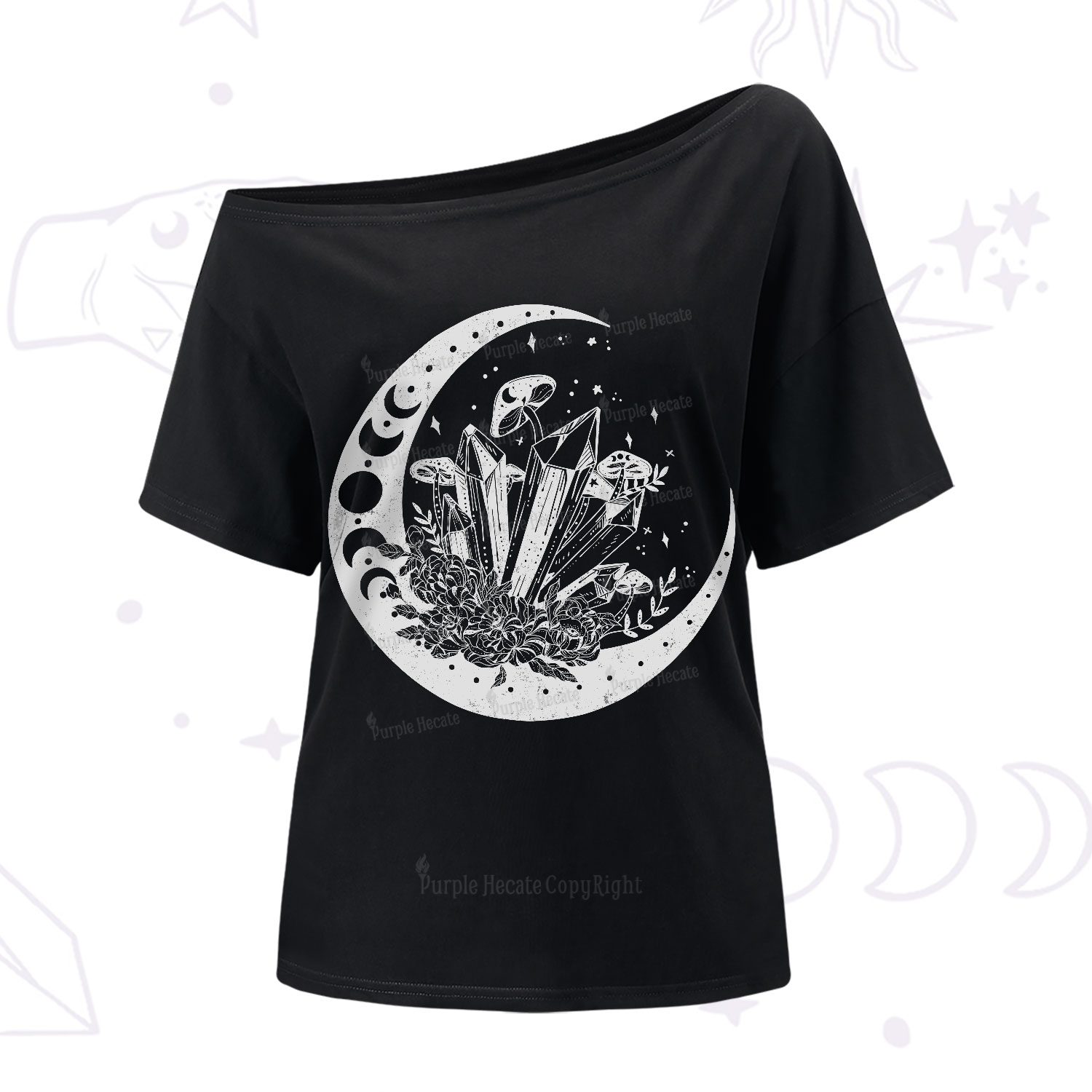 Purplehecate Moonshine and Crystal One-Shoulder T-Shirt