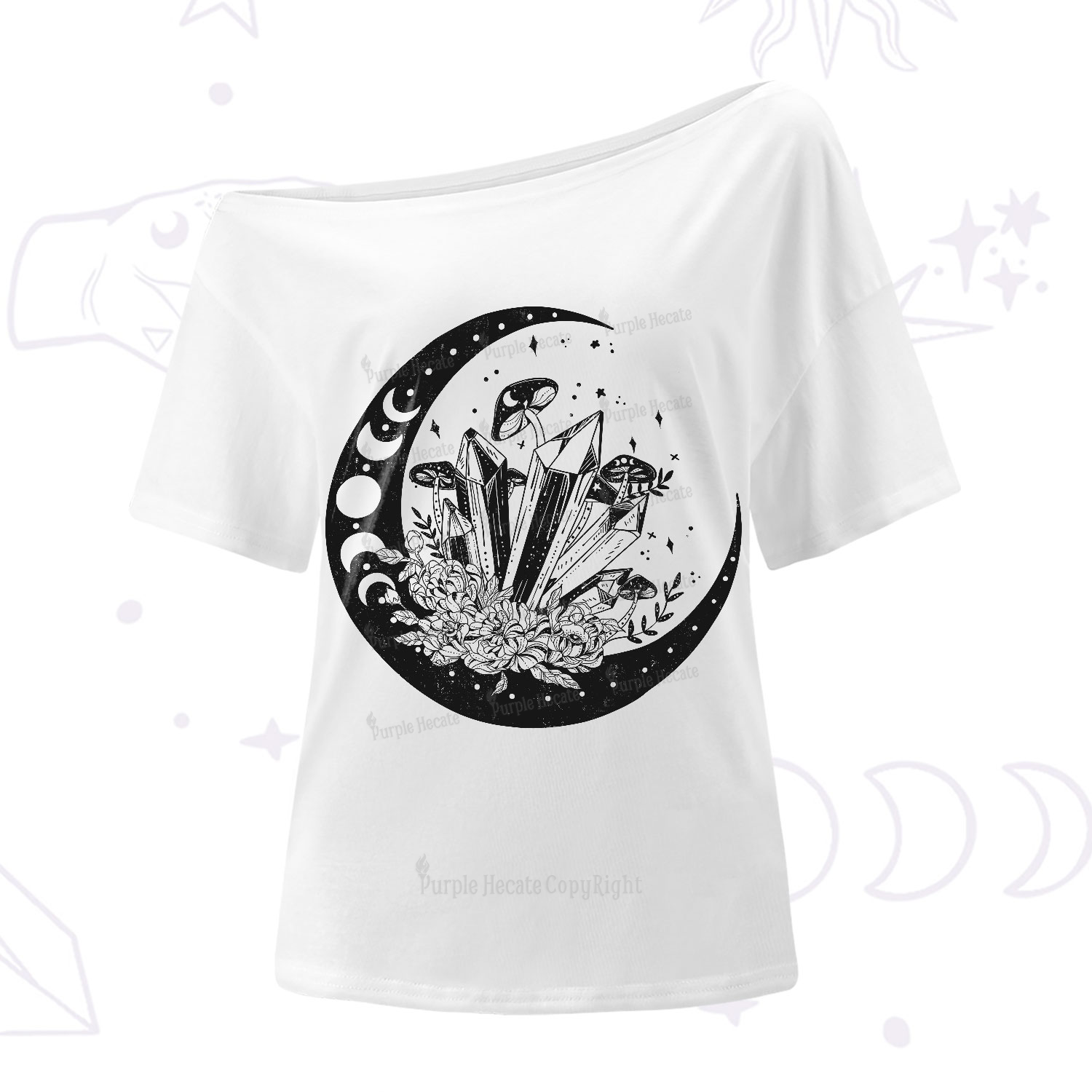 Purplehecate Moonshine and Crystal One-Shoulder T-Shirt